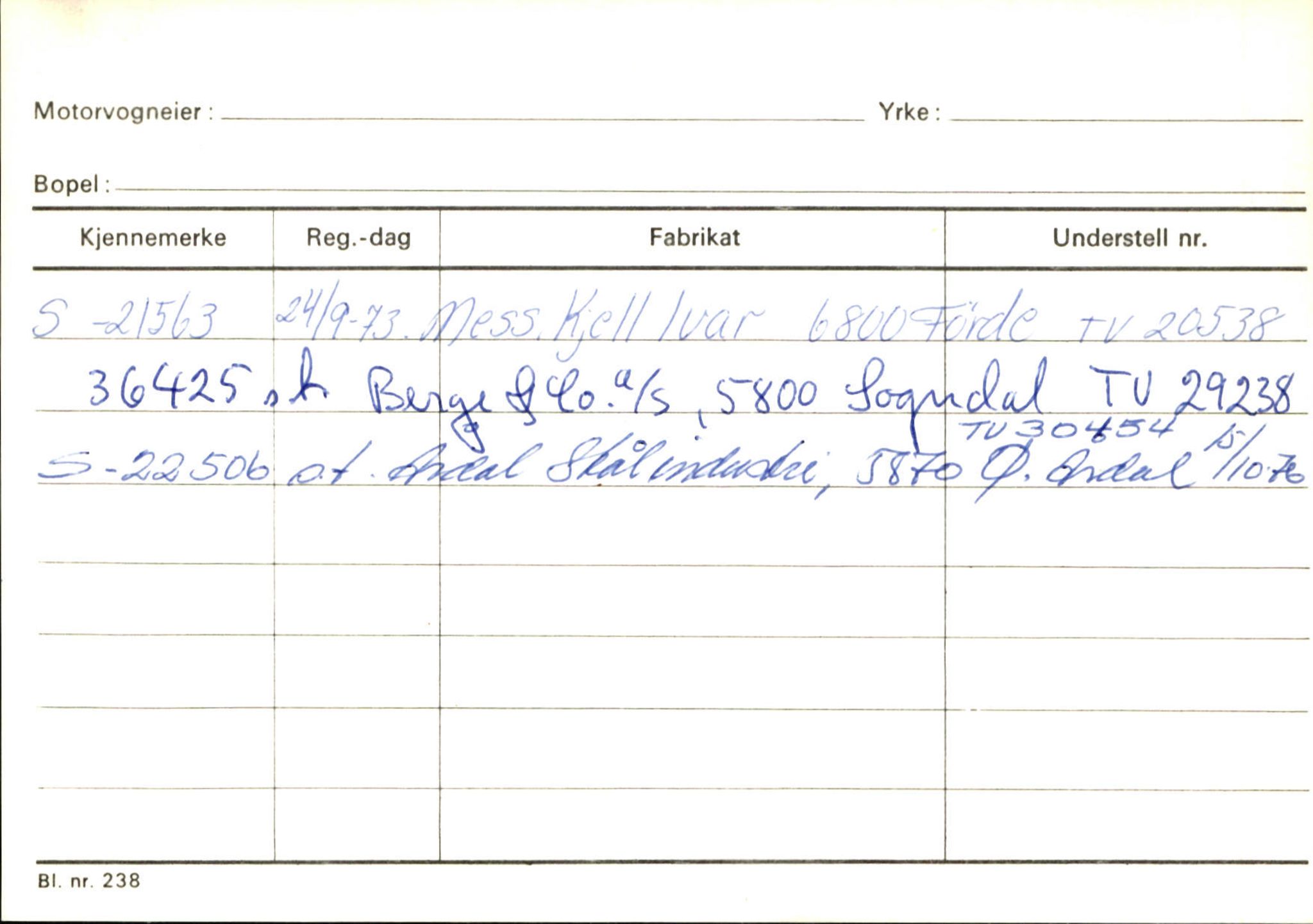 Statens vegvesen, Sogn og Fjordane vegkontor, SAB/A-5301/4/F/L0125: Eigarregister Sogndal V-Å. Aurland A-Å. Fjaler A-N, 1945-1975, s. 200