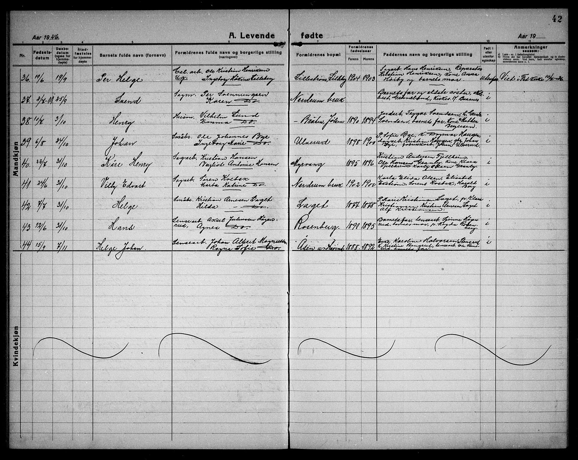 Fet prestekontor Kirkebøker, AV/SAO-A-10370a/G/Ga/L0009: Klokkerbok nr. I 9, 1920-1934, s. 42