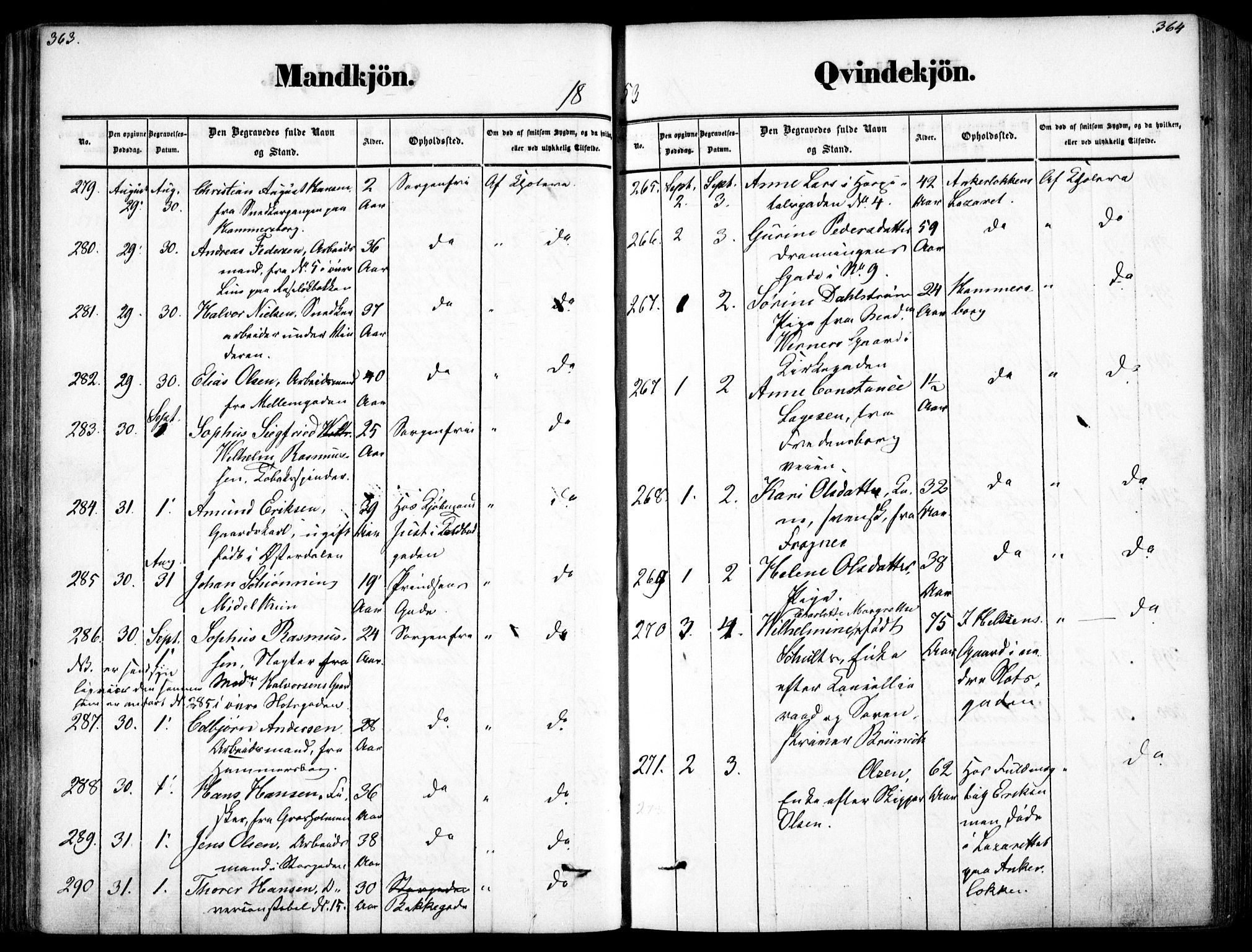 Oslo domkirke Kirkebøker, SAO/A-10752/F/Fa/L0025: Ministerialbok nr. 25, 1847-1867, s. 363-364
