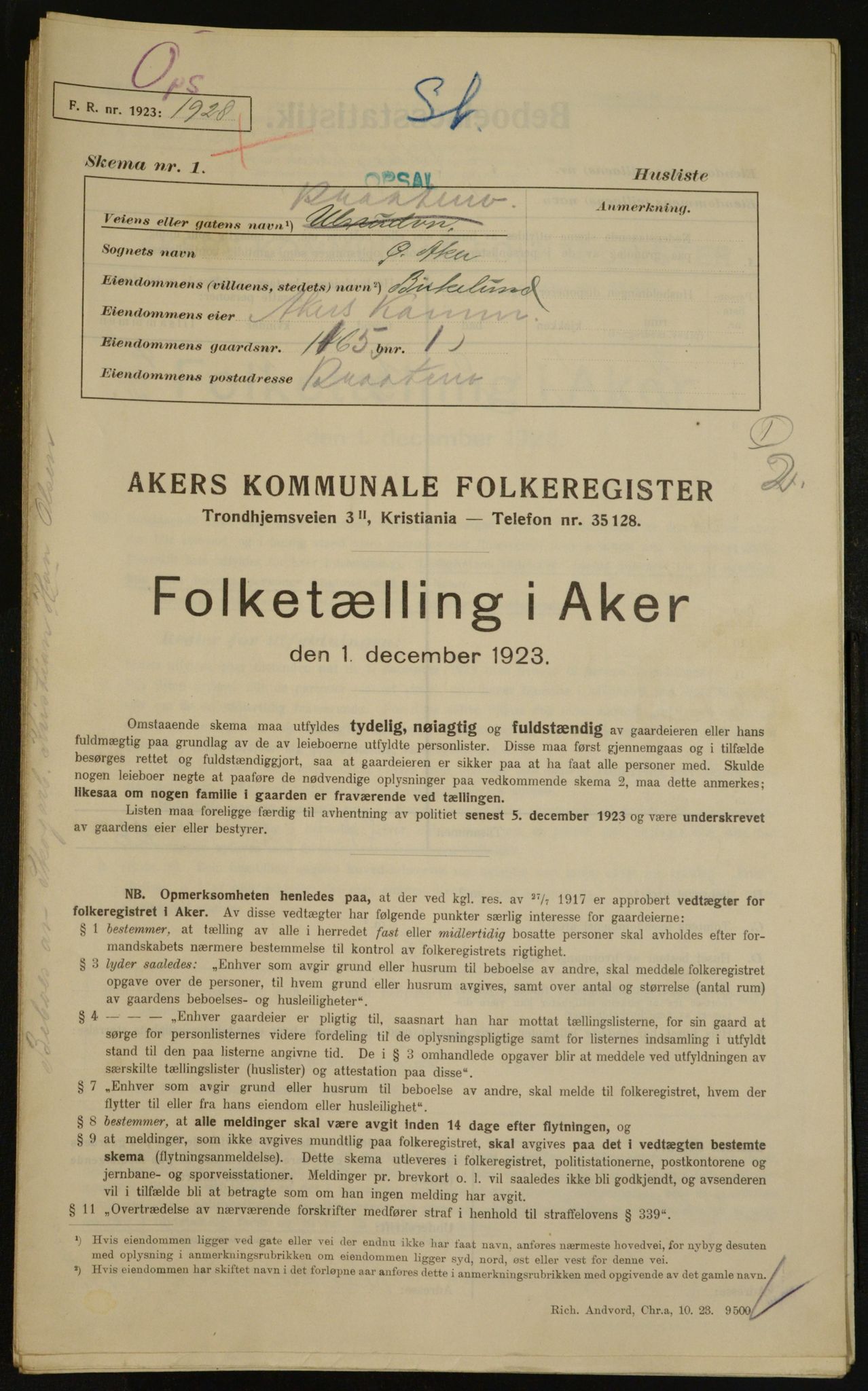 , Kommunal folketelling 1.12.1923 for Aker, 1923, s. 34766