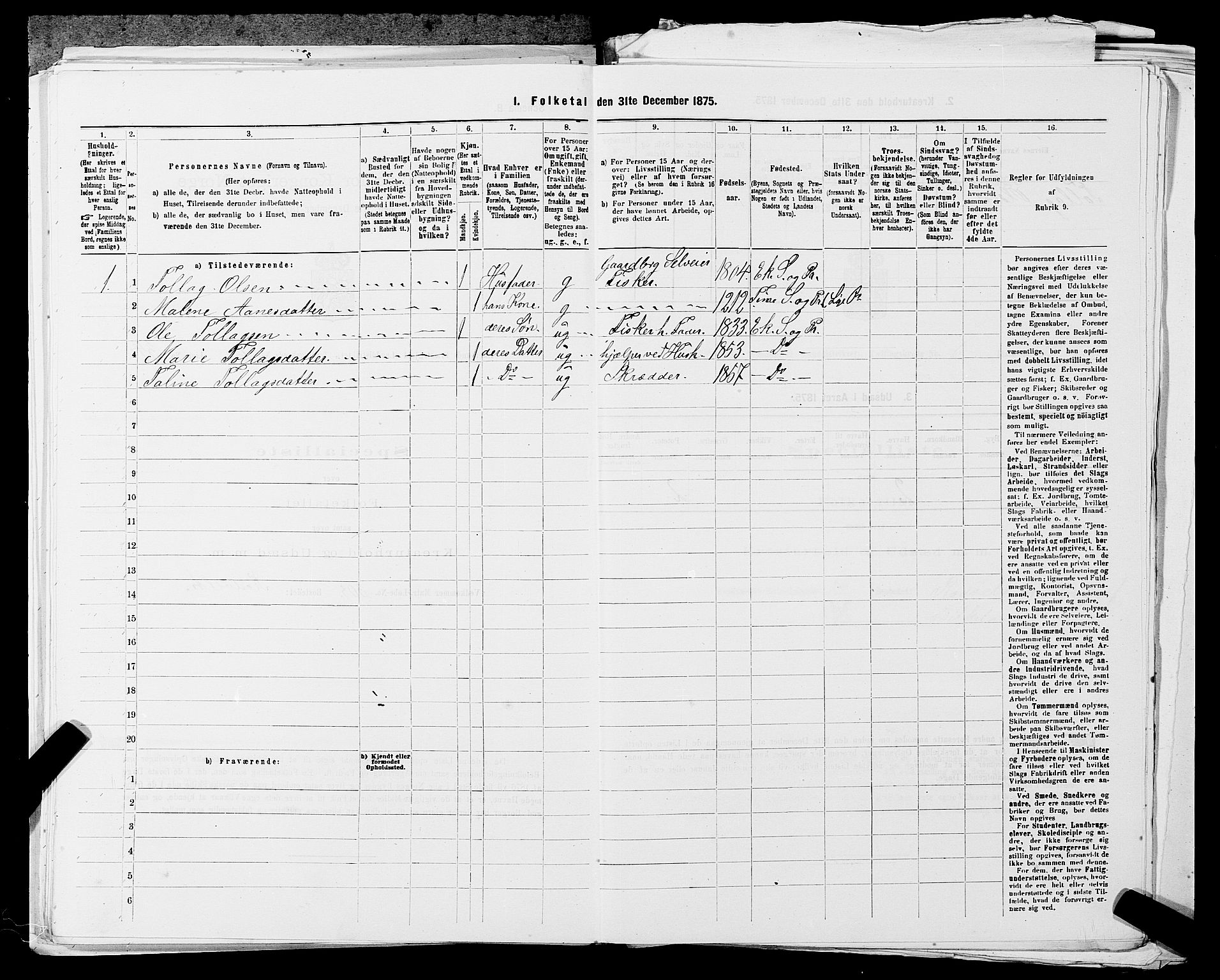 SAST, Folketelling 1875 for 1116L Eigersund prestegjeld, Eigersund landsokn og Ogna sokn, 1875, s. 709