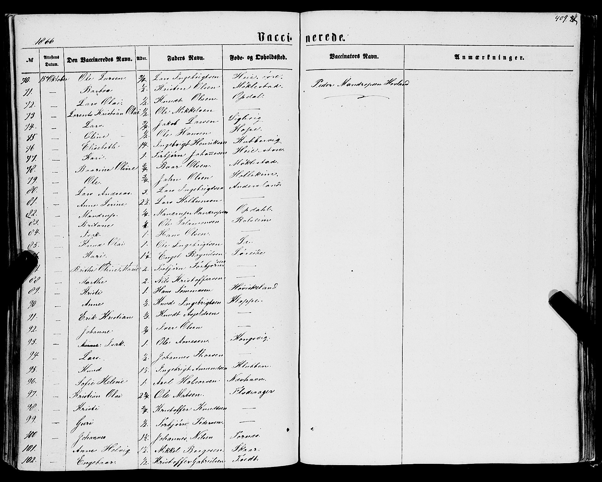 Tysnes sokneprestembete, AV/SAB-A-78601/H/Haa: Ministerialbok nr. A 11, 1860-1871, s. 409