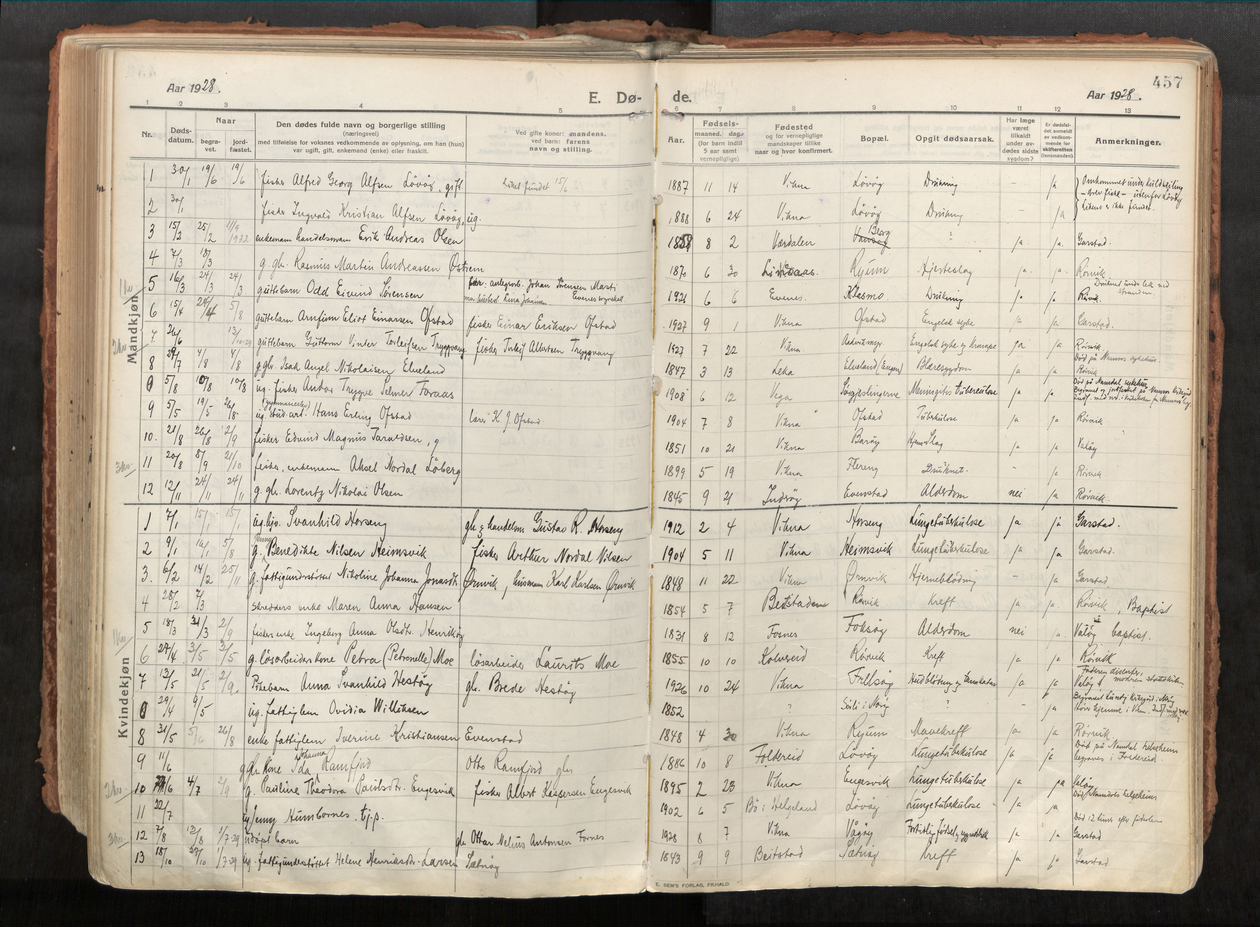 Vikna sokneprestkontor, AV/SAT-A-1173/1/I/I1/I1a/L0001: Ministerialbok nr. 1, 1913-1934, s. 457