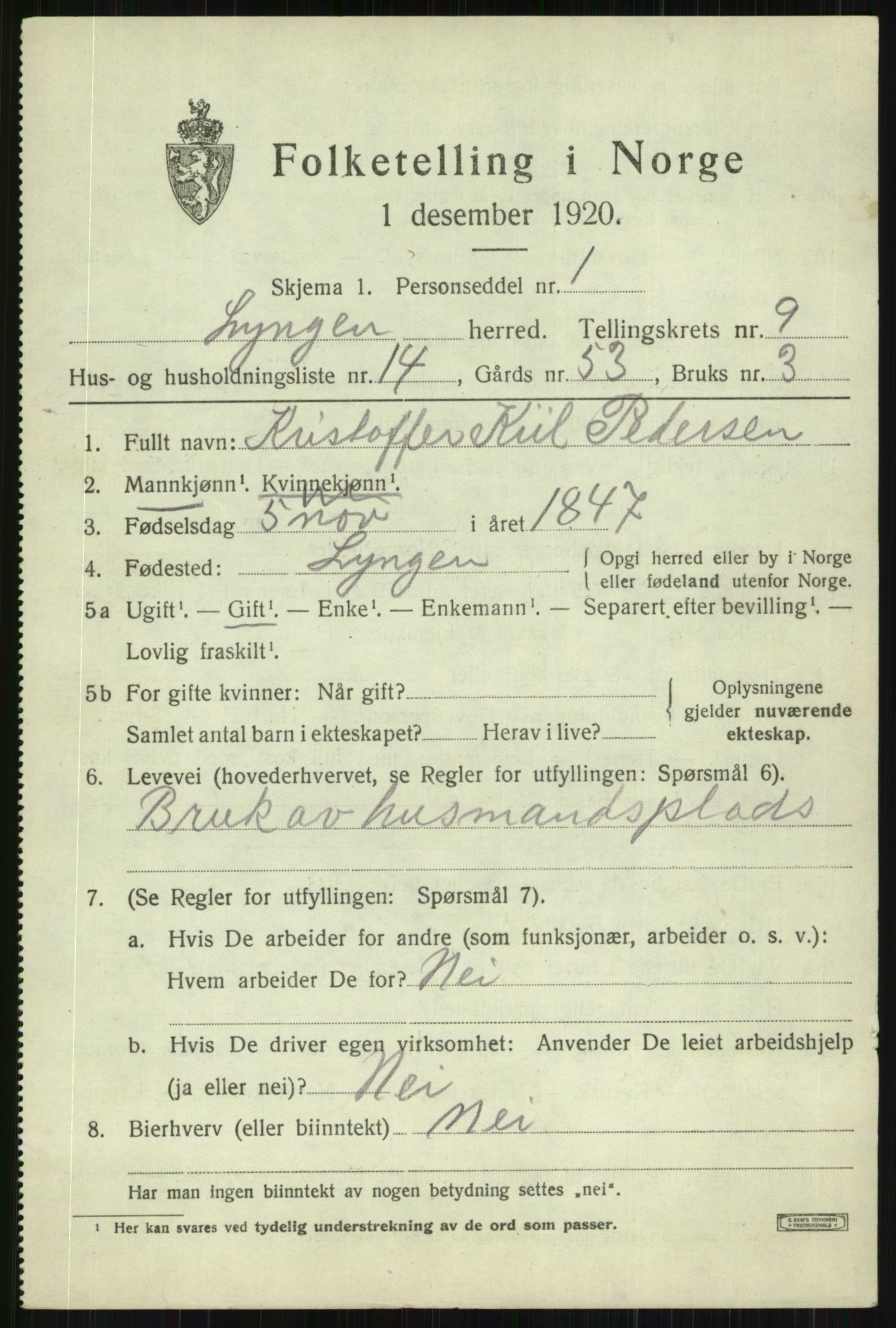 SATØ, Folketelling 1920 for 1938 Lyngen herred, 1920, s. 7687