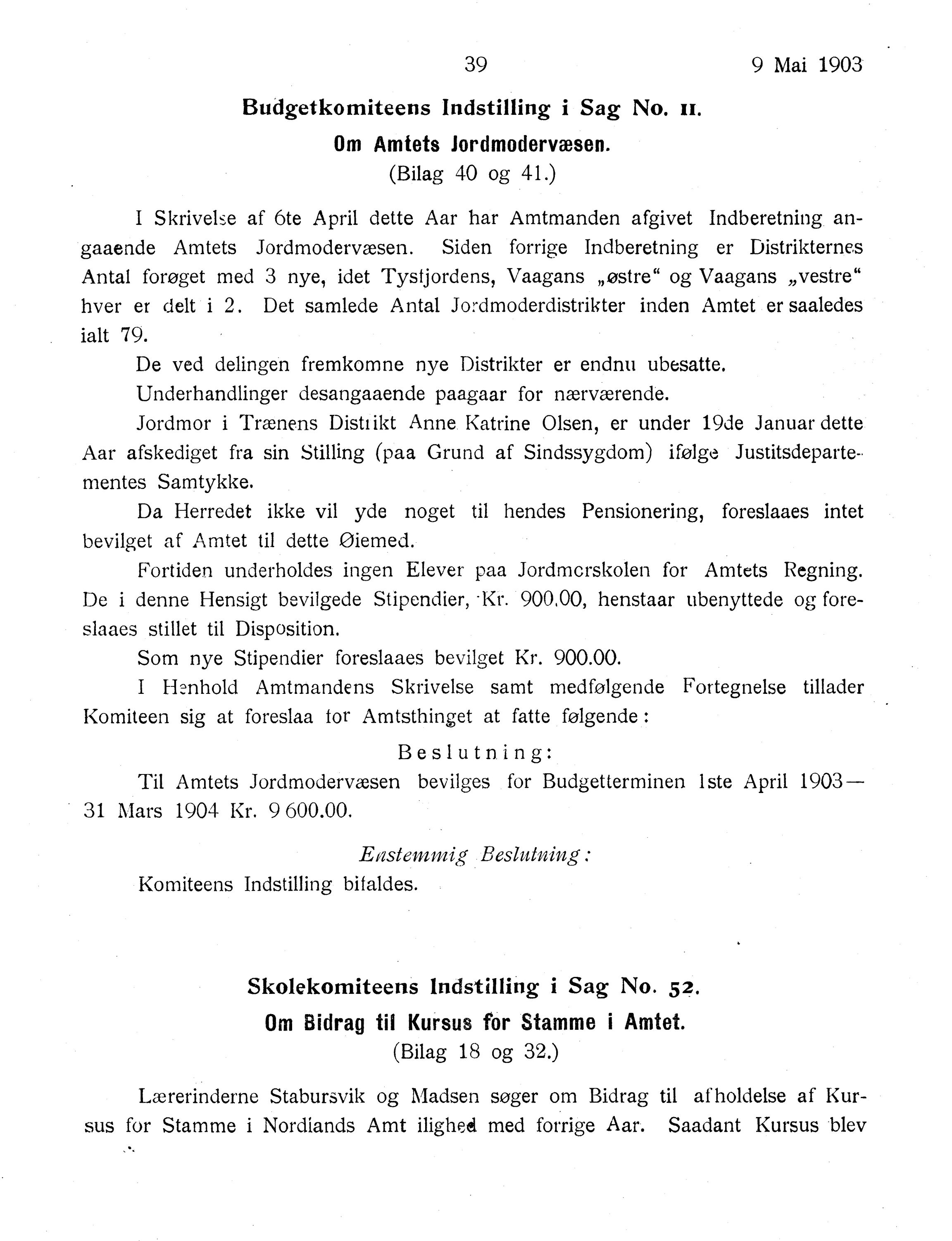 Nordland Fylkeskommune. Fylkestinget, AIN/NFK-17/176/A/Ac/L0026: Fylkestingsforhandlinger 1903, 1903