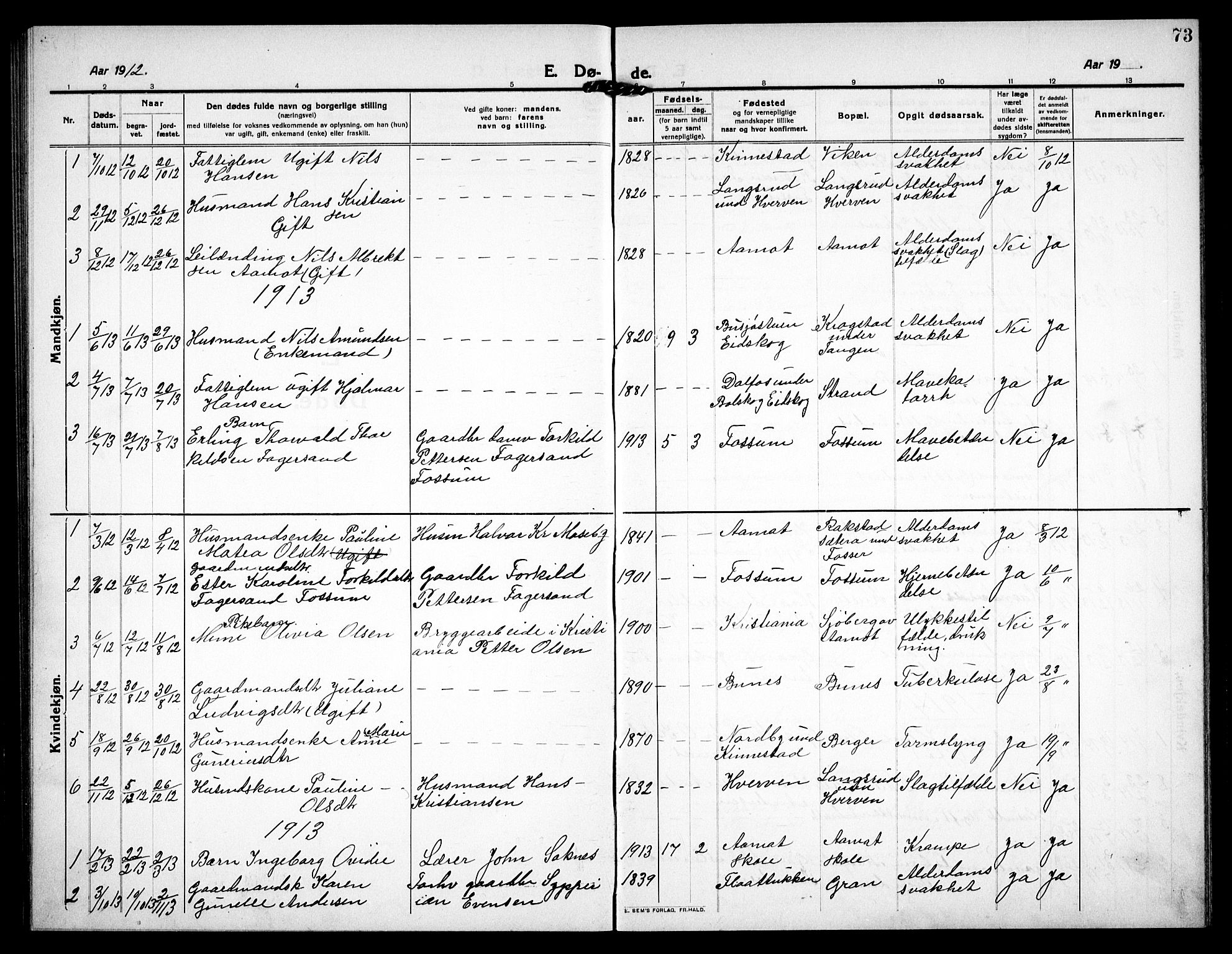 Høland prestekontor Kirkebøker, AV/SAO-A-10346a/G/Gc/L0002: Klokkerbok nr. III 2, 1912-1925, s. 73