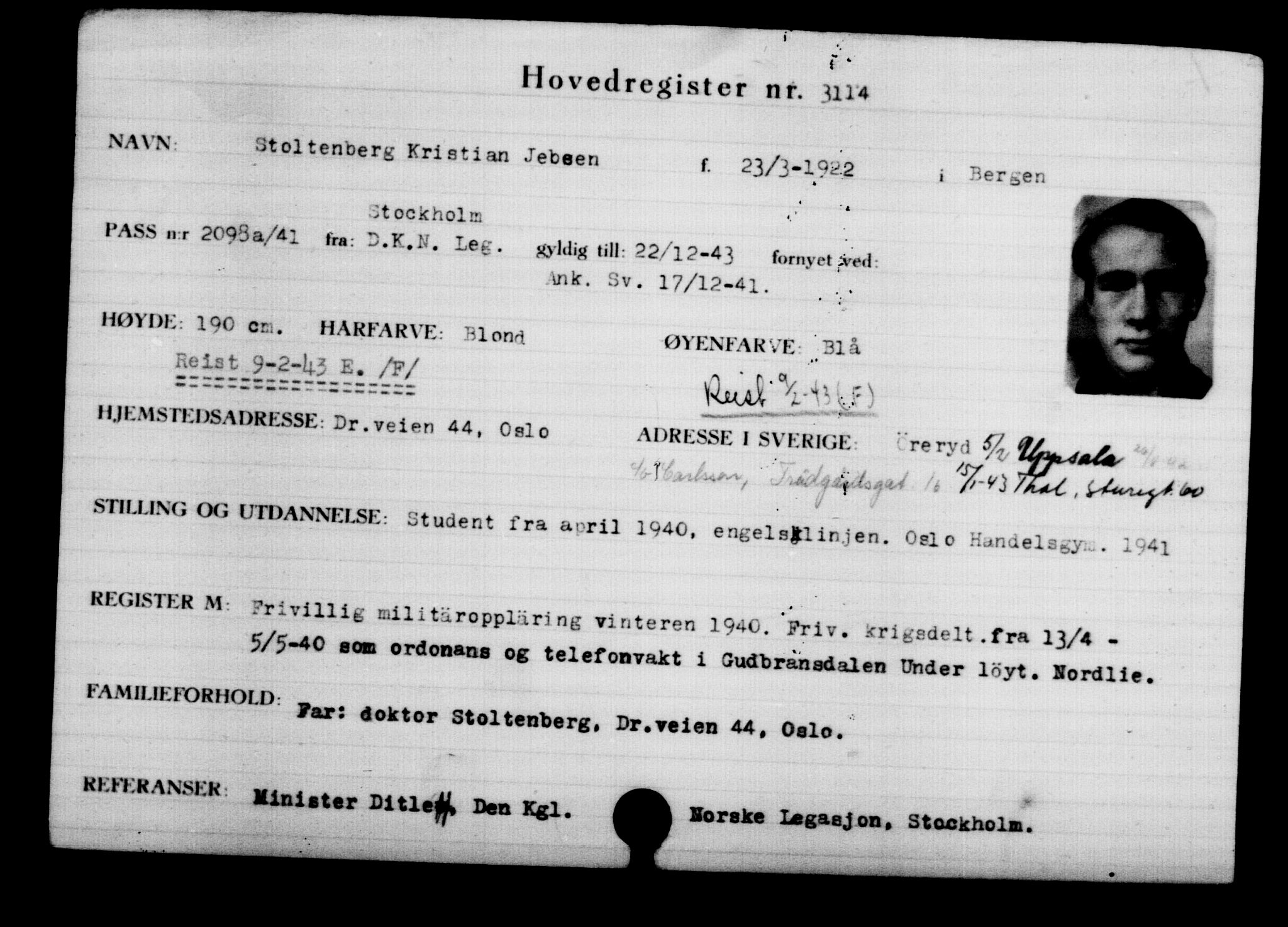 Utenriksstasjonene, Legasjonen i Stockholm, Flyktningkontoret, AV/RA-S-6753/V/Va/L0003: Kjesäterkartoteket, flyktninger med registreringsnr. 2001-3495, 1940-1945, s. 1548