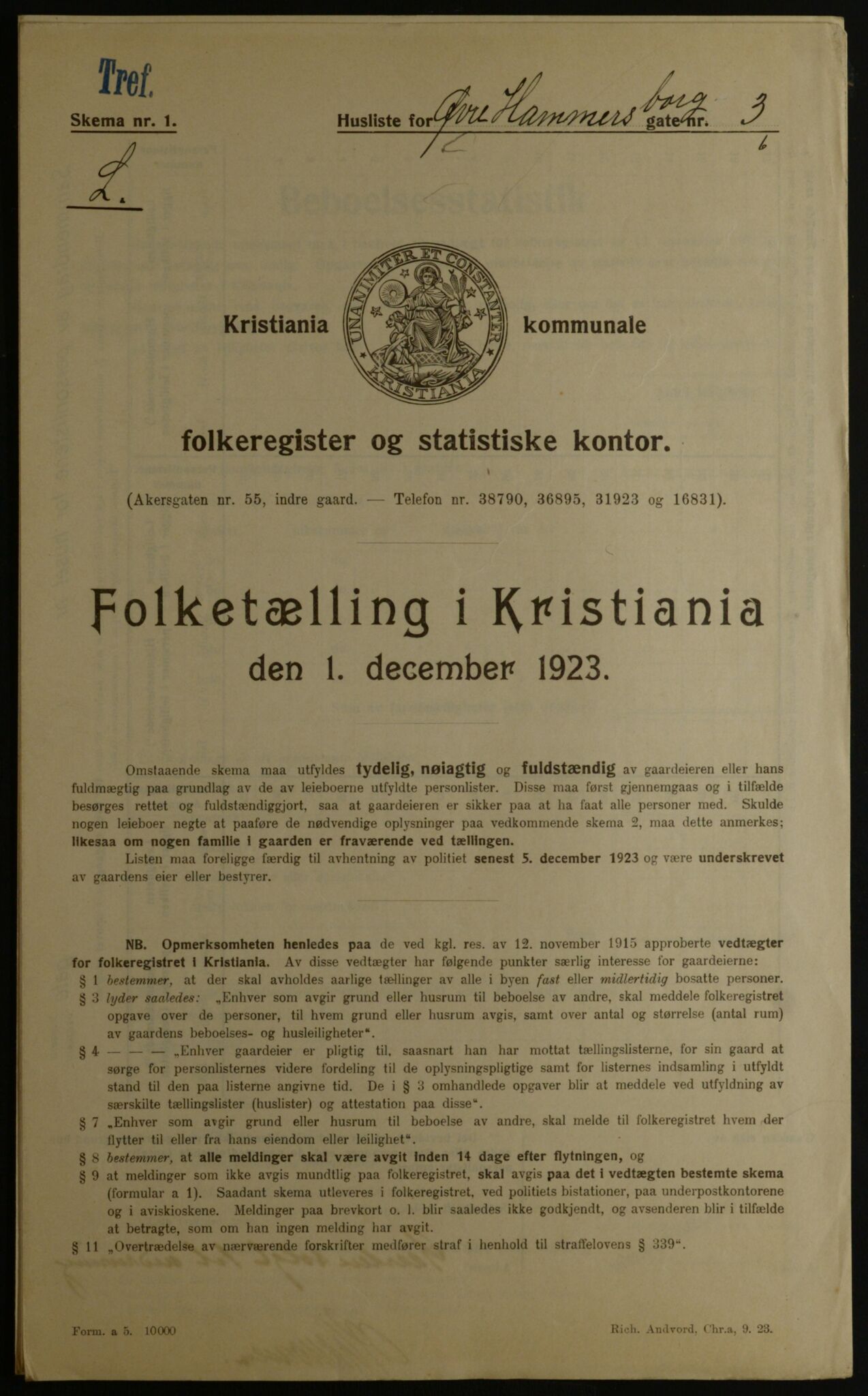 OBA, Kommunal folketelling 1.12.1923 for Kristiania, 1923, s. 143126