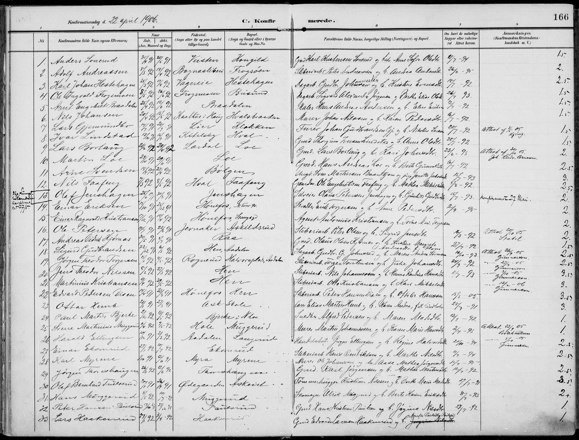 Norderhov kirkebøker, AV/SAKO-A-237/F/Fa/L0017: Ministerialbok nr. 17, 1903-1919, s. 166