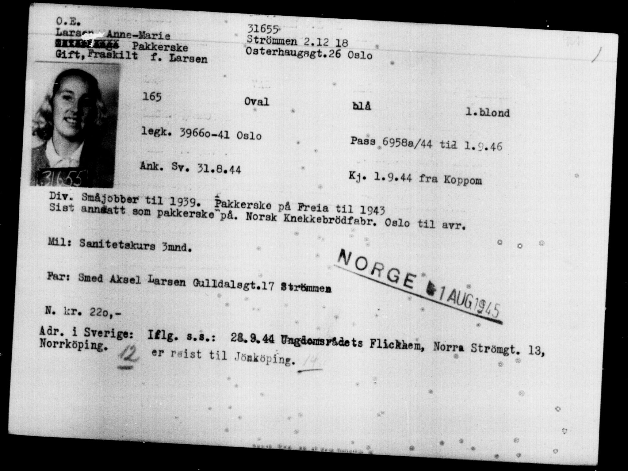 Den Kgl. Norske Legasjons Flyktningskontor, AV/RA-S-6753/V/Va/L0013: Kjesäterkartoteket.  Flyktningenr. 31500-34731, 1940-1945, s. 168