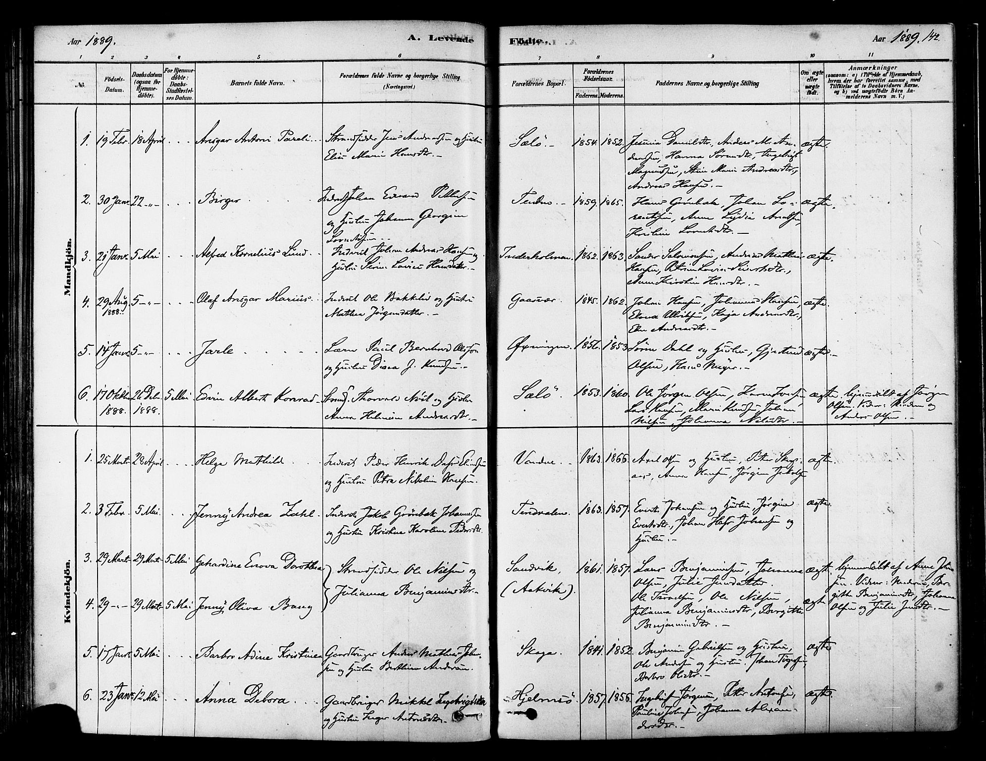 Ministerialprotokoller, klokkerbøker og fødselsregistre - Nordland, AV/SAT-A-1459/834/L0507: Ministerialbok nr. 834A05, 1878-1892, s. 142