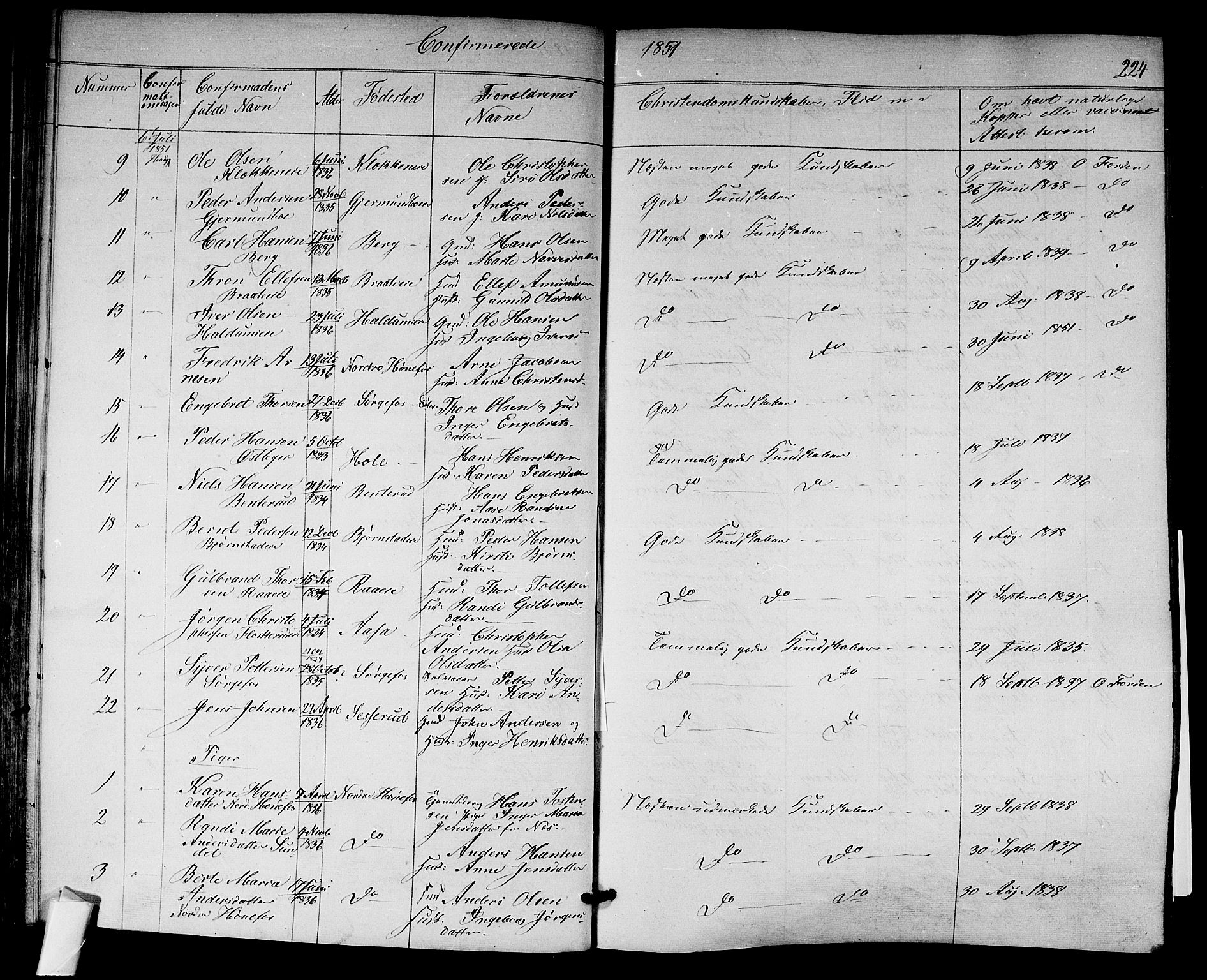 Norderhov kirkebøker, AV/SAKO-A-237/F/Fa/L0011: Ministerialbok nr. 11, 1847-1856, s. 224