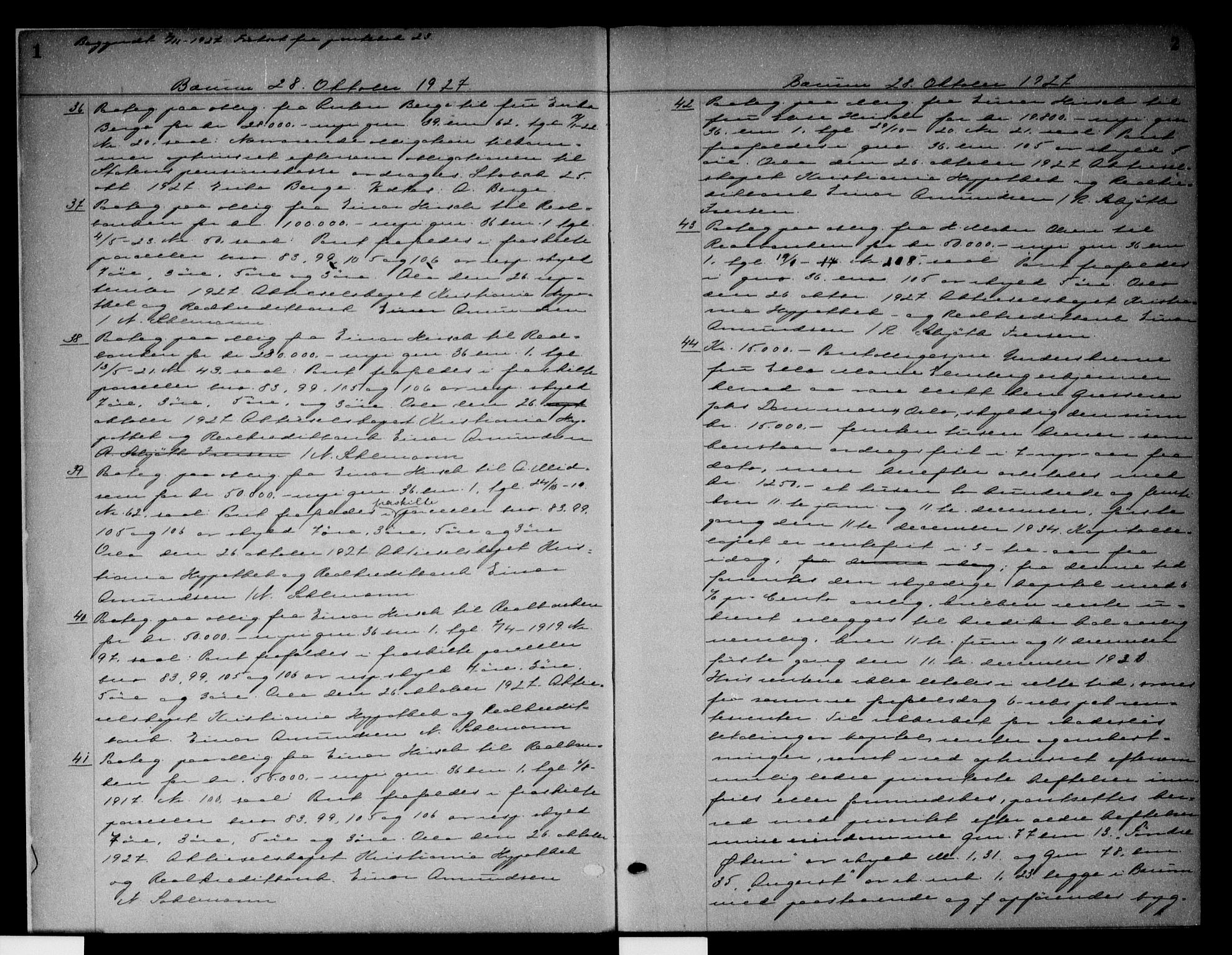 Aker herredsskriveri, AV/SAO-A-10896/G/Gb/Gbb/Gbba/L0024: Pantebok nr. II 24, 1927-1928, s. 1-2