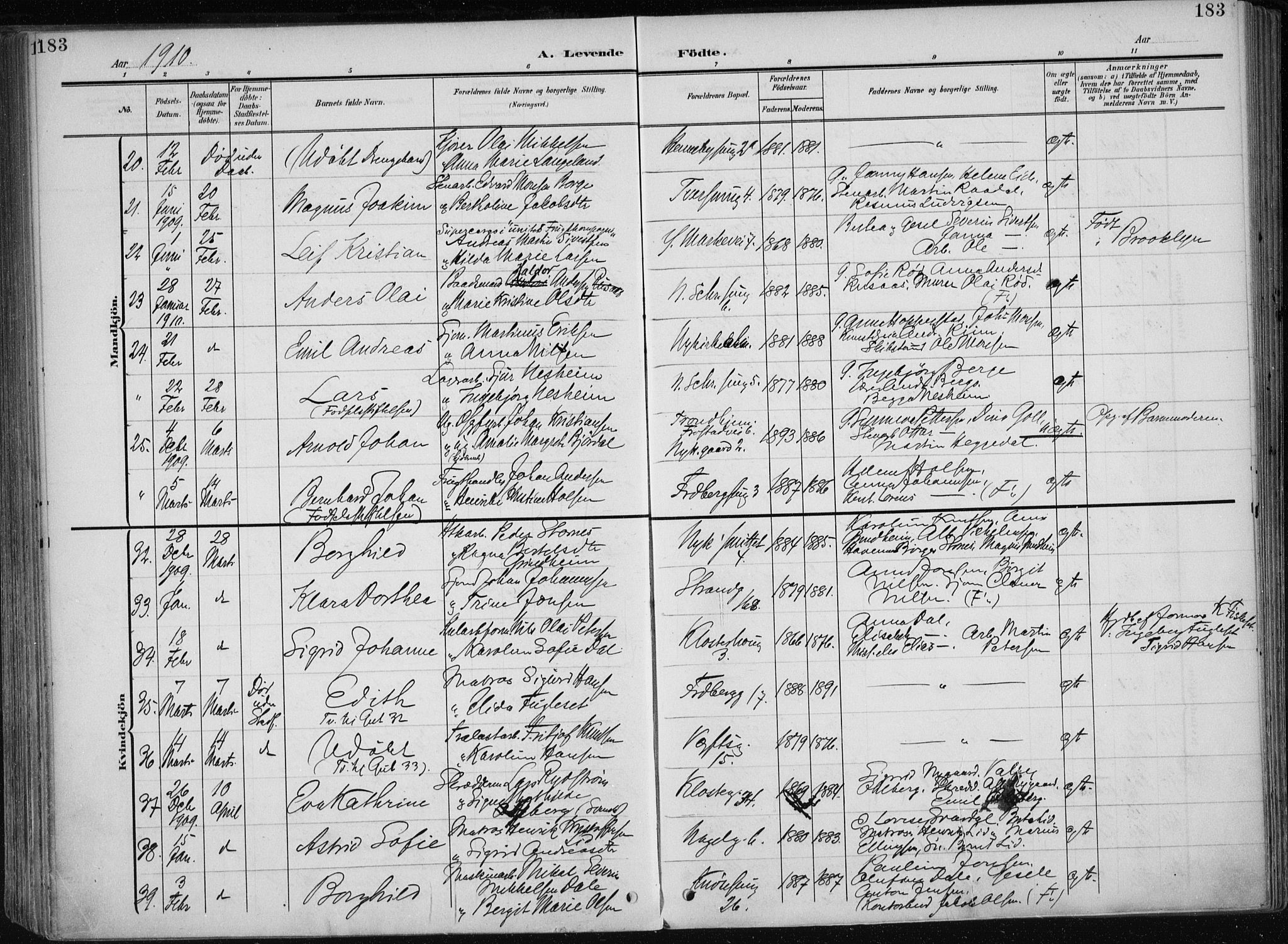 Nykirken Sokneprestembete, AV/SAB-A-77101/H/Haa/L0019: Ministerialbok nr. B 7, 1904-1916, s. 183