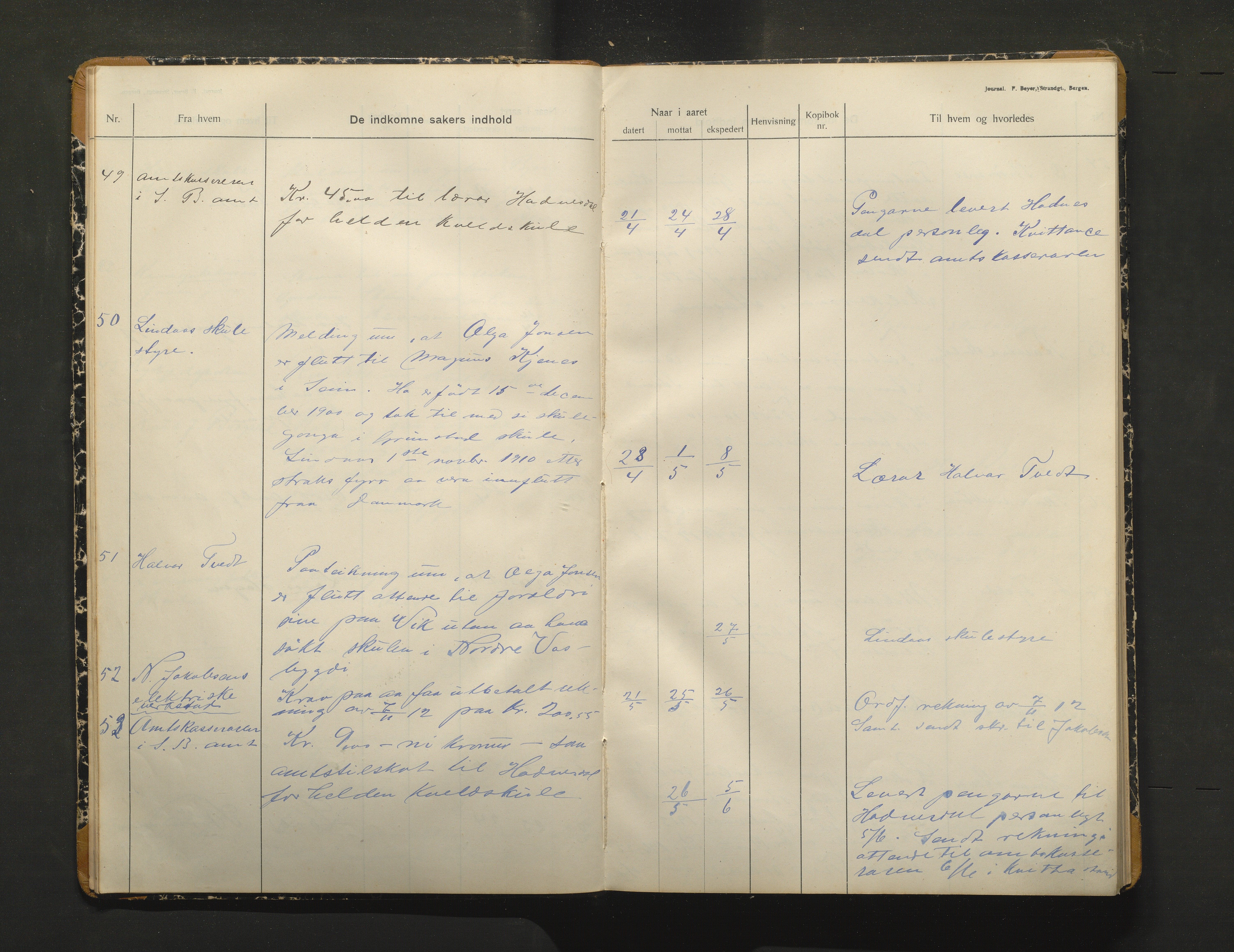 Alversund kommune. Skulestyret, IKAH/1257-211/C/Ca/L0003: Brevjournal for Alversund skulestyre, 1913-1915