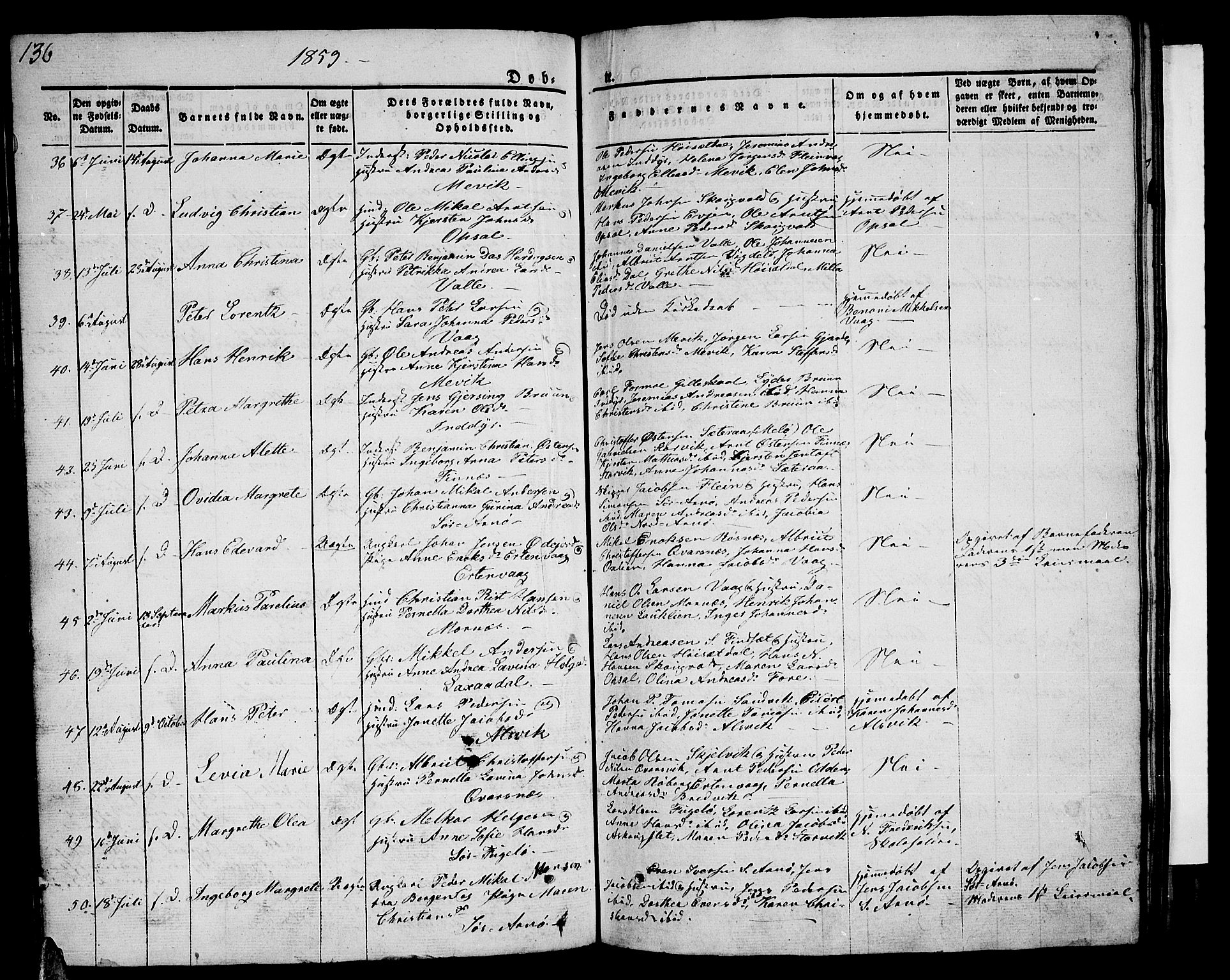 Ministerialprotokoller, klokkerbøker og fødselsregistre - Nordland, AV/SAT-A-1459/805/L0106: Klokkerbok nr. 805C02, 1841-1861, s. 136