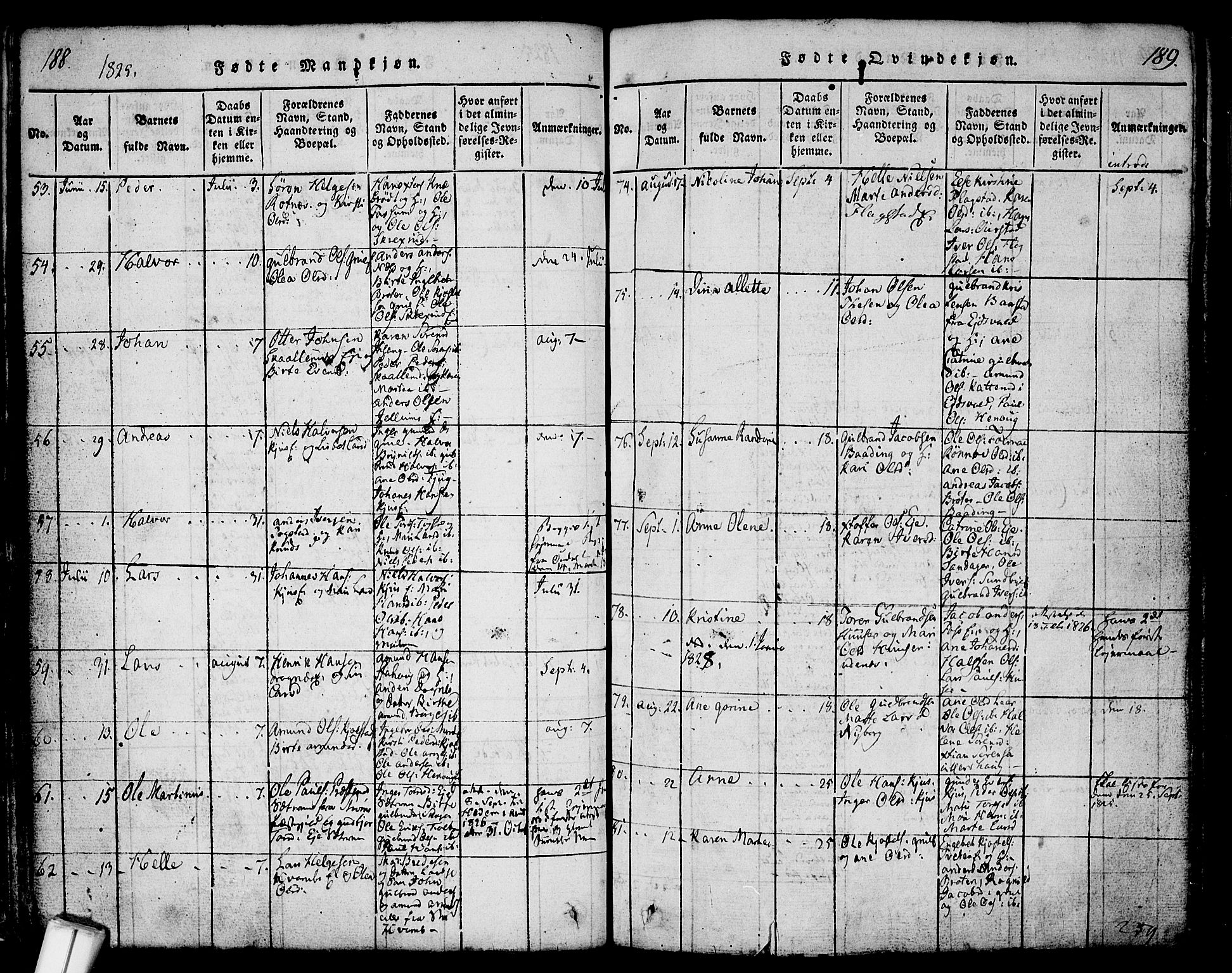 Nes prestekontor Kirkebøker, SAO/A-10410/F/Fa/L0005: Ministerialbok nr. I 5, 1815-1835, s. 188-189