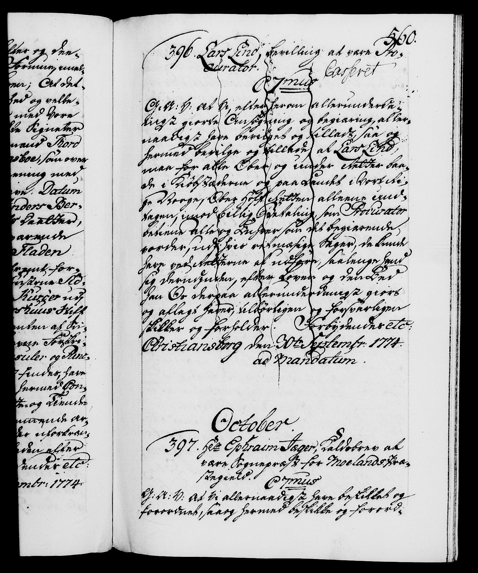 Danske Kanselli 1572-1799, RA/EA-3023/F/Fc/Fca/Fcaa/L0046: Norske registre, 1773-1775, s. 560a