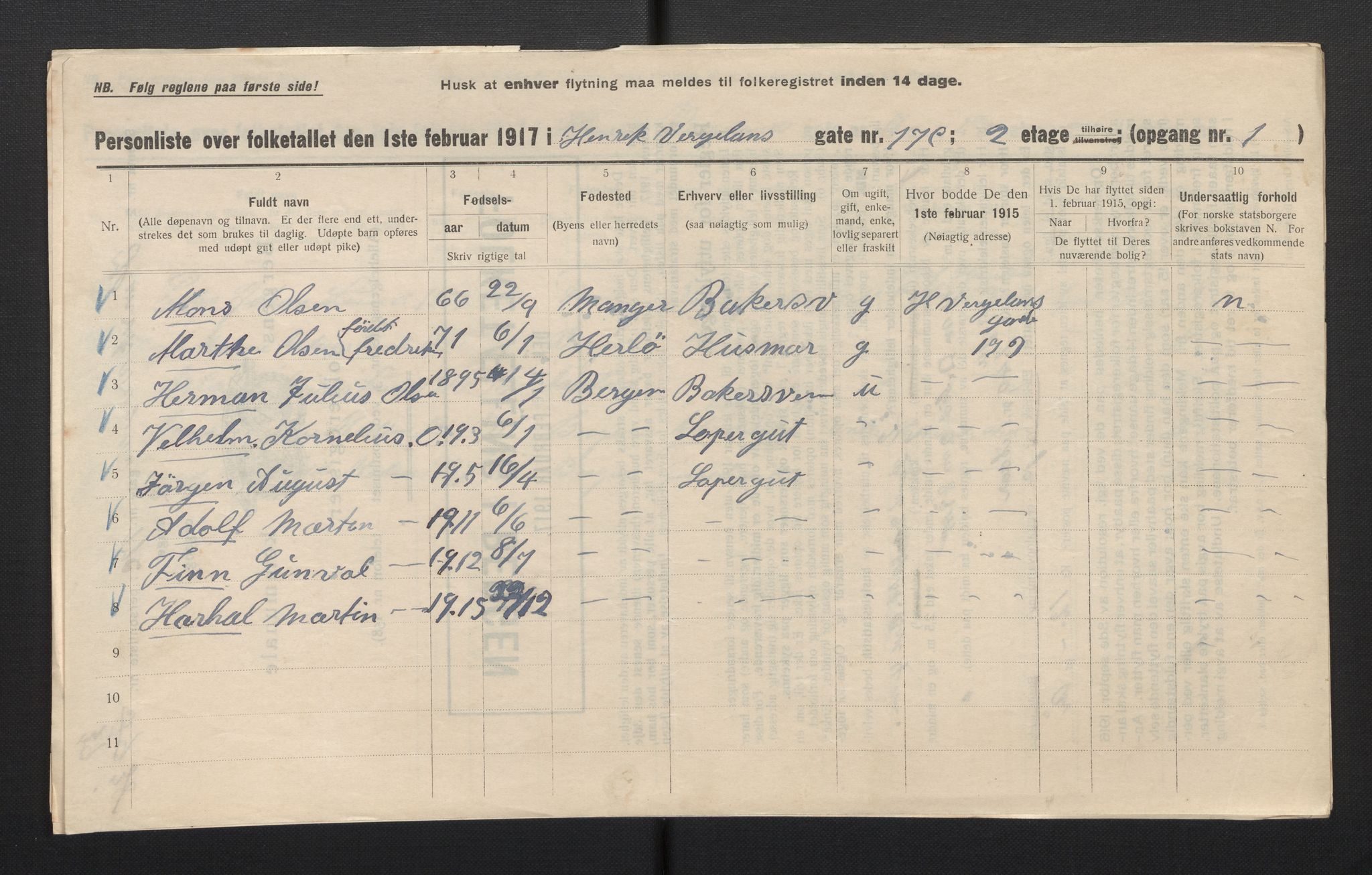 SAB, Kommunal folketelling 1917 for Bergen kjøpstad, 1917, s. 14136