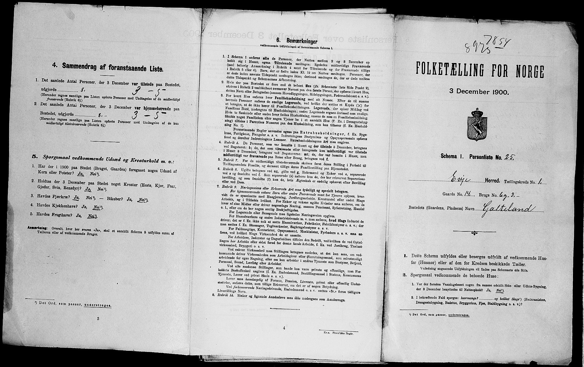 SAK, Folketelling 1900 for 0937 Evje herred, 1900, s. 22