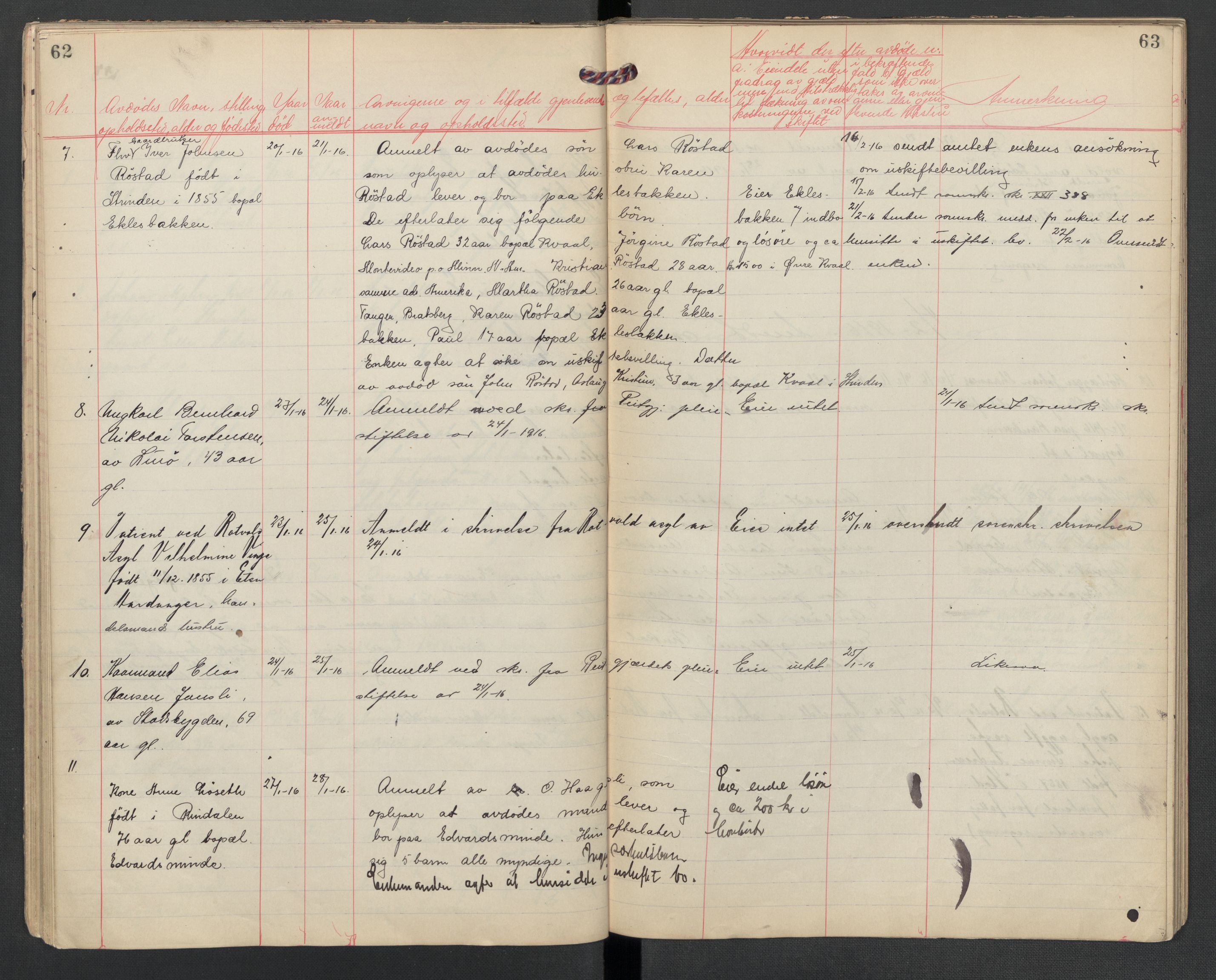 Strinda lensmannskontor, AV/SAT-A-1083/1/02/L0002: 2.01.02 Dødsfallsprotokoll, 1915-1918, s. 62-63