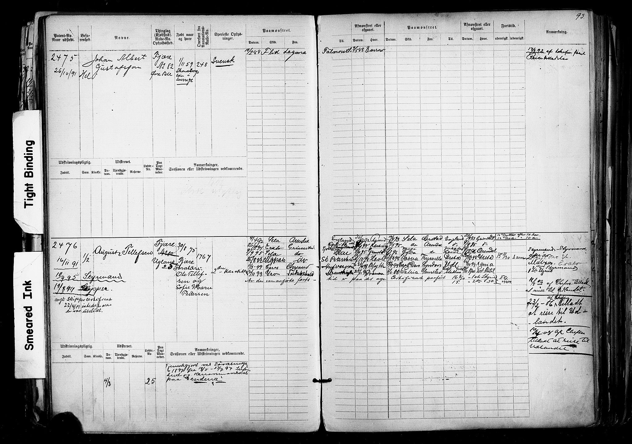 Grimstad mønstringskrets, AV/SAK-2031-0013/F/Fb/L0012: Hovedrulle nr 2291-3051, V-25, 1889-1900, s. 103