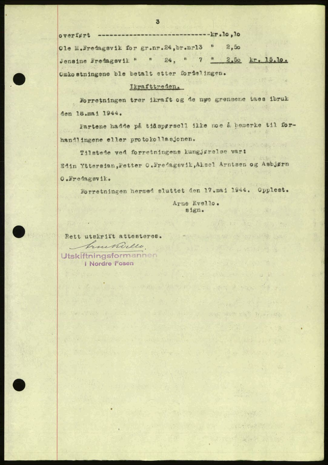 Hitra sorenskriveri, AV/SAT-A-0018/2/2C/2Ca: Pantebok nr. A2, 1943-1945, Dagboknr: 17/1945