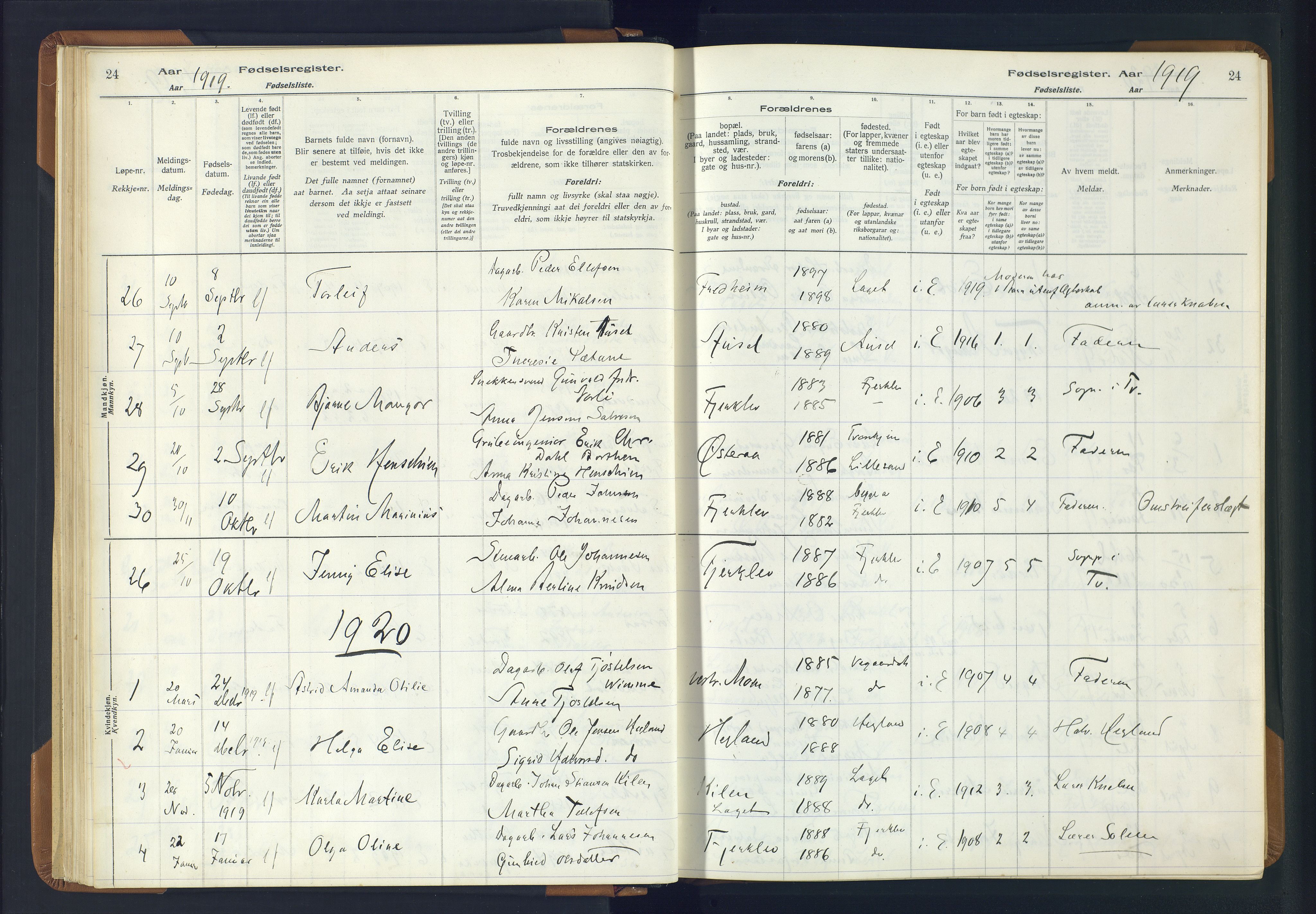 Holt sokneprestkontor, SAK/1111-0021/J/Ja/L0001: Fødselsregister nr. II.4.1, 1916-1946, s. 24