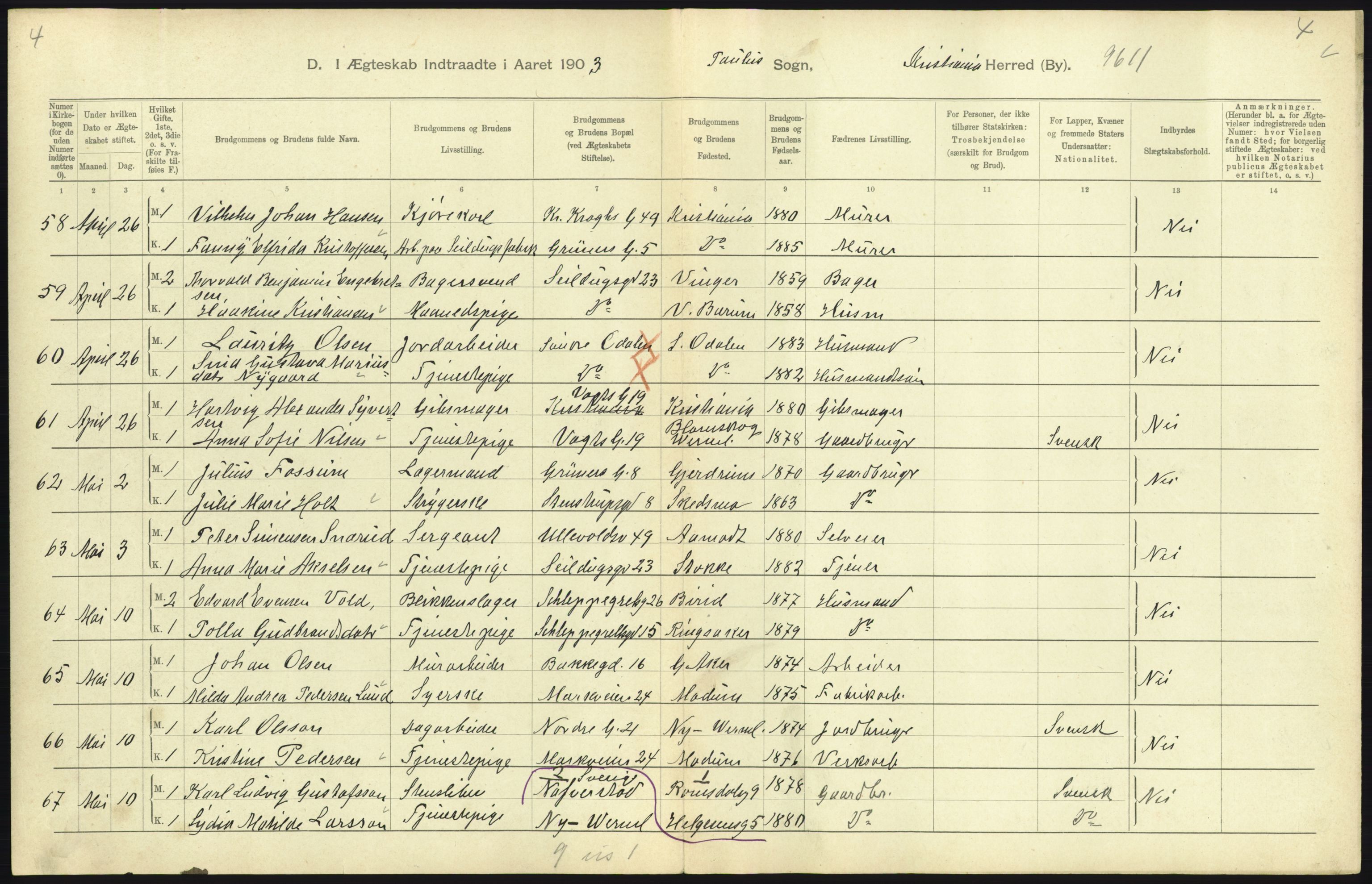 Statistisk sentralbyrå, Sosiodemografiske emner, Befolkning, AV/RA-S-2228/D/Df/Dfa/Dfaa/L0004: Kristiania: Gifte, døde, 1903, s. 487