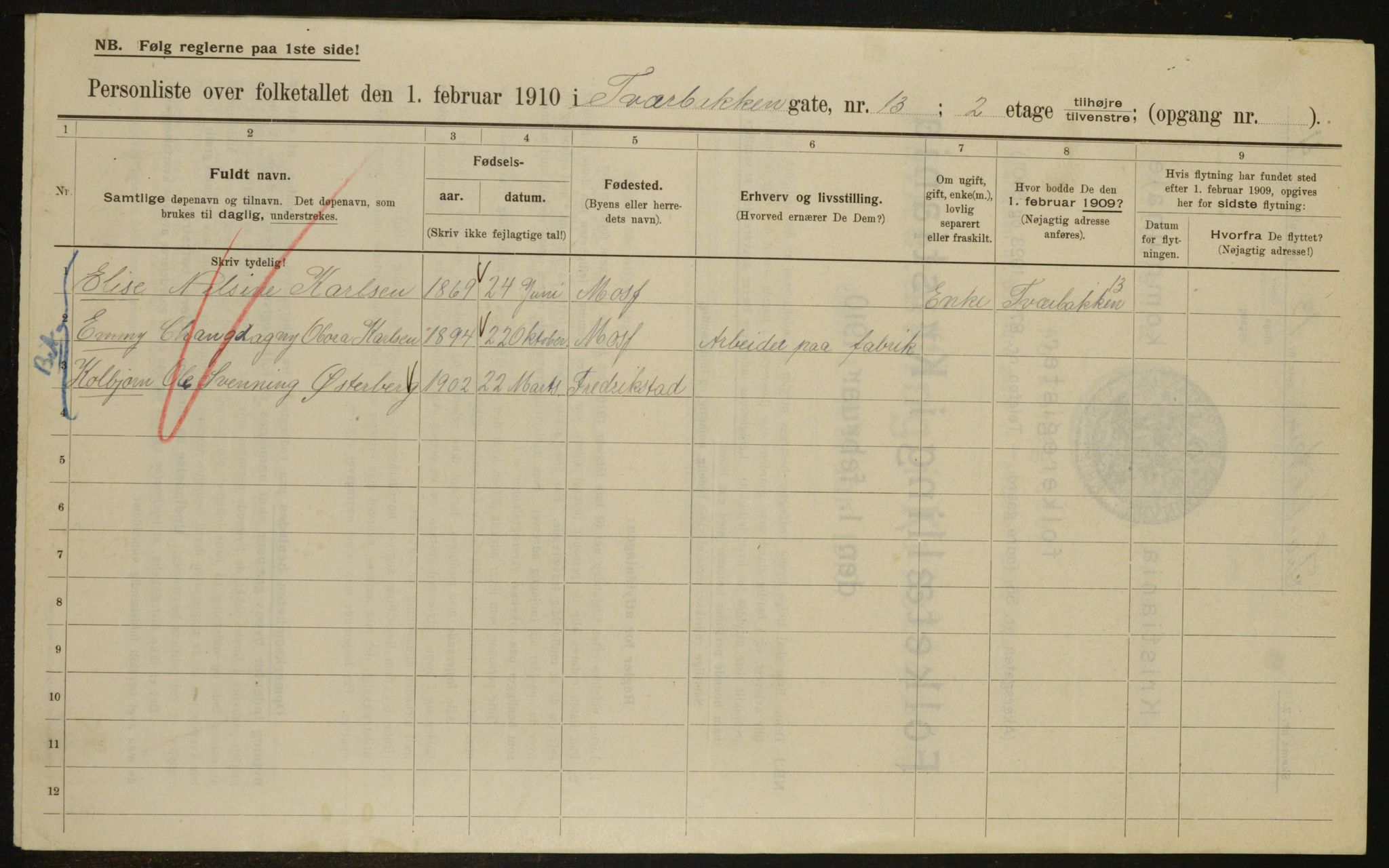 OBA, Kommunal folketelling 1.2.1910 for Kristiania, 1910, s. 111503