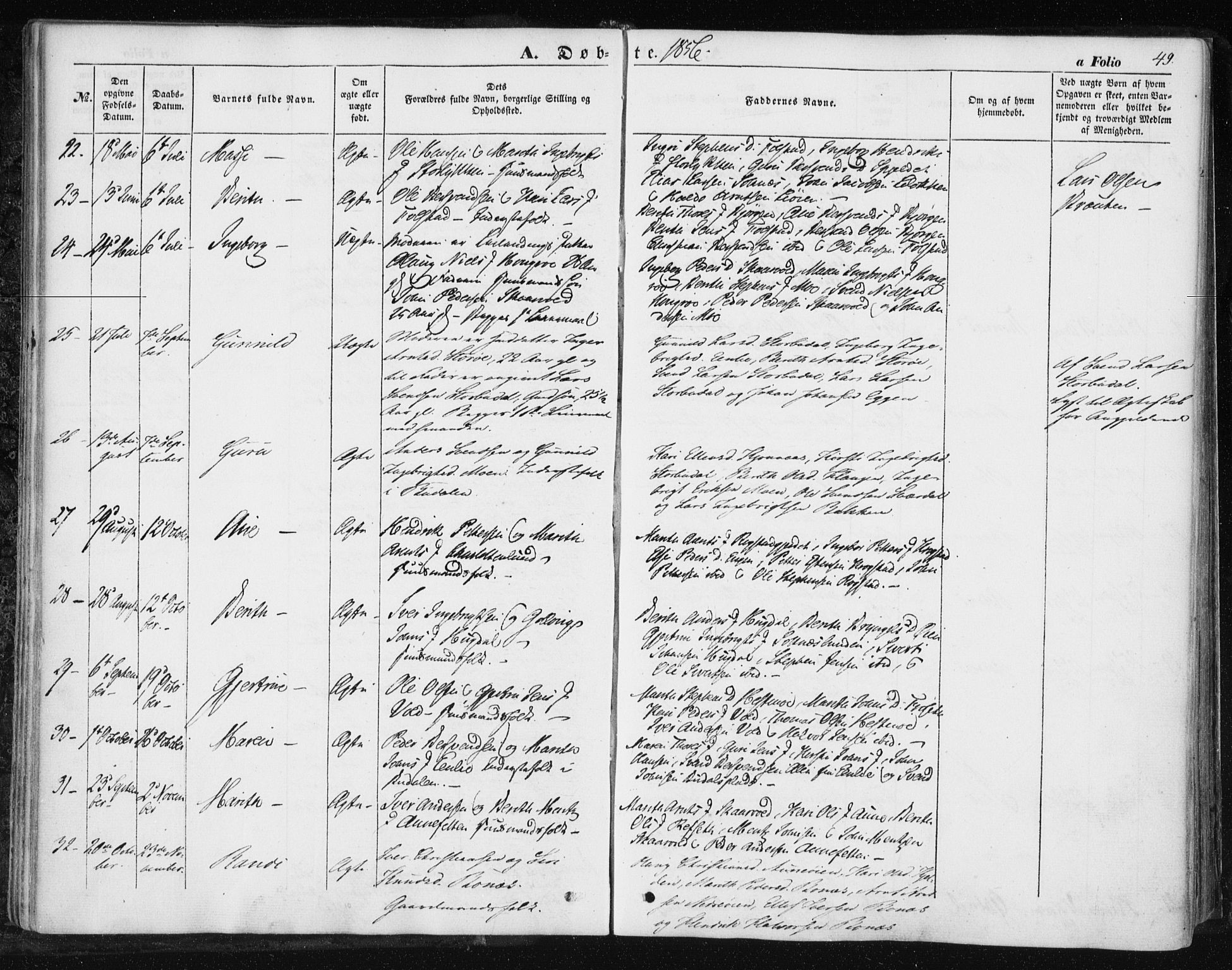 Ministerialprotokoller, klokkerbøker og fødselsregistre - Sør-Trøndelag, SAT/A-1456/687/L1000: Ministerialbok nr. 687A06, 1848-1869, s. 49