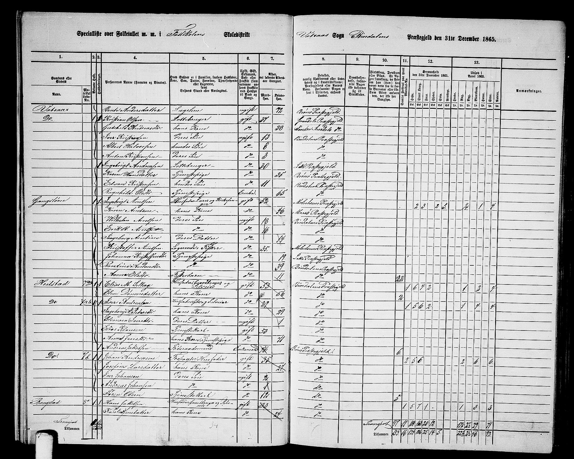 RA, Folketelling 1865 for 1811P Bindal prestegjeld, 1865, s. 13