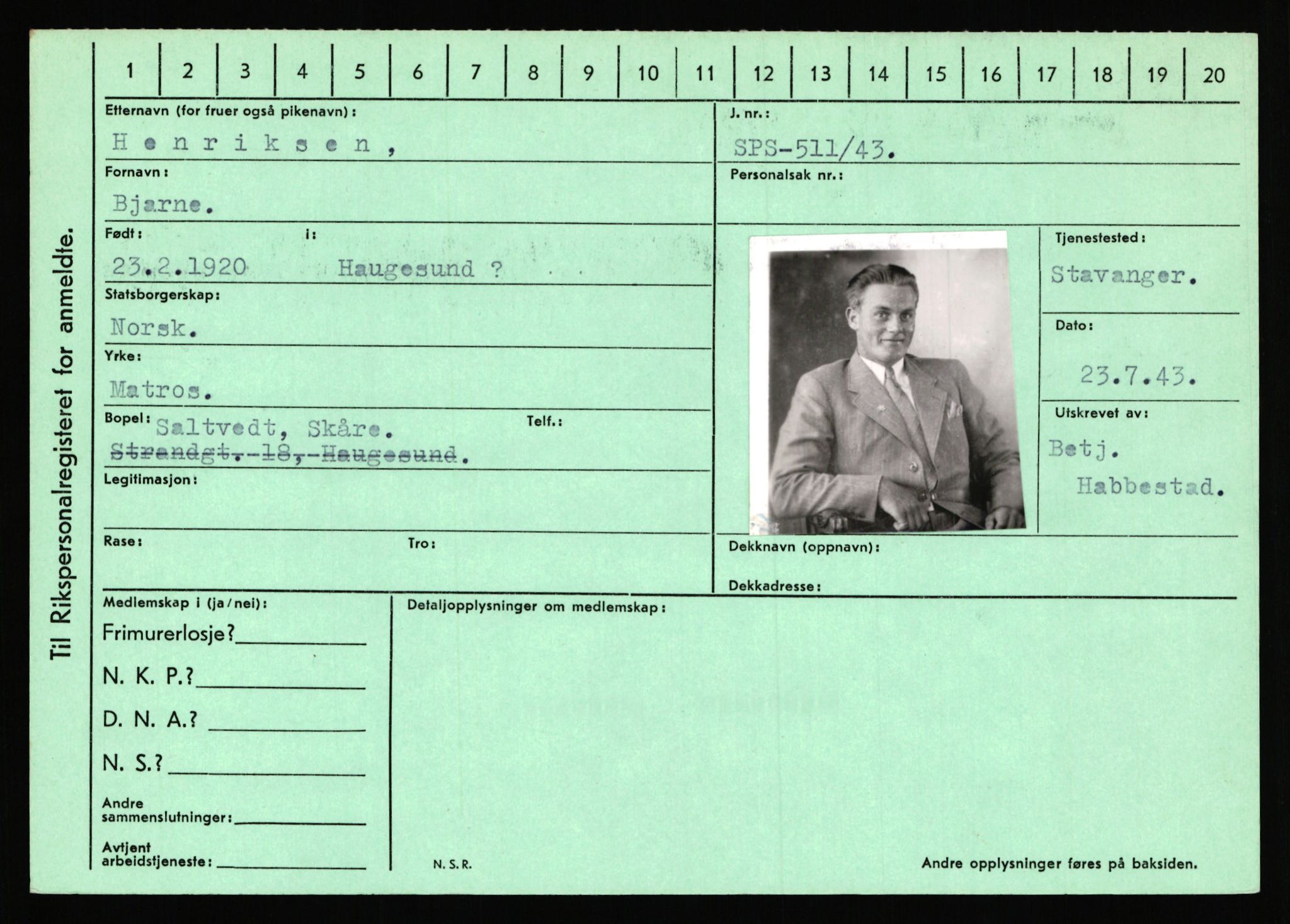 Statspolitiet - Hovedkontoret / Osloavdelingen, AV/RA-S-1329/C/Ca/L0006: Hanche - Hokstvedt, 1943-1945, s. 3639