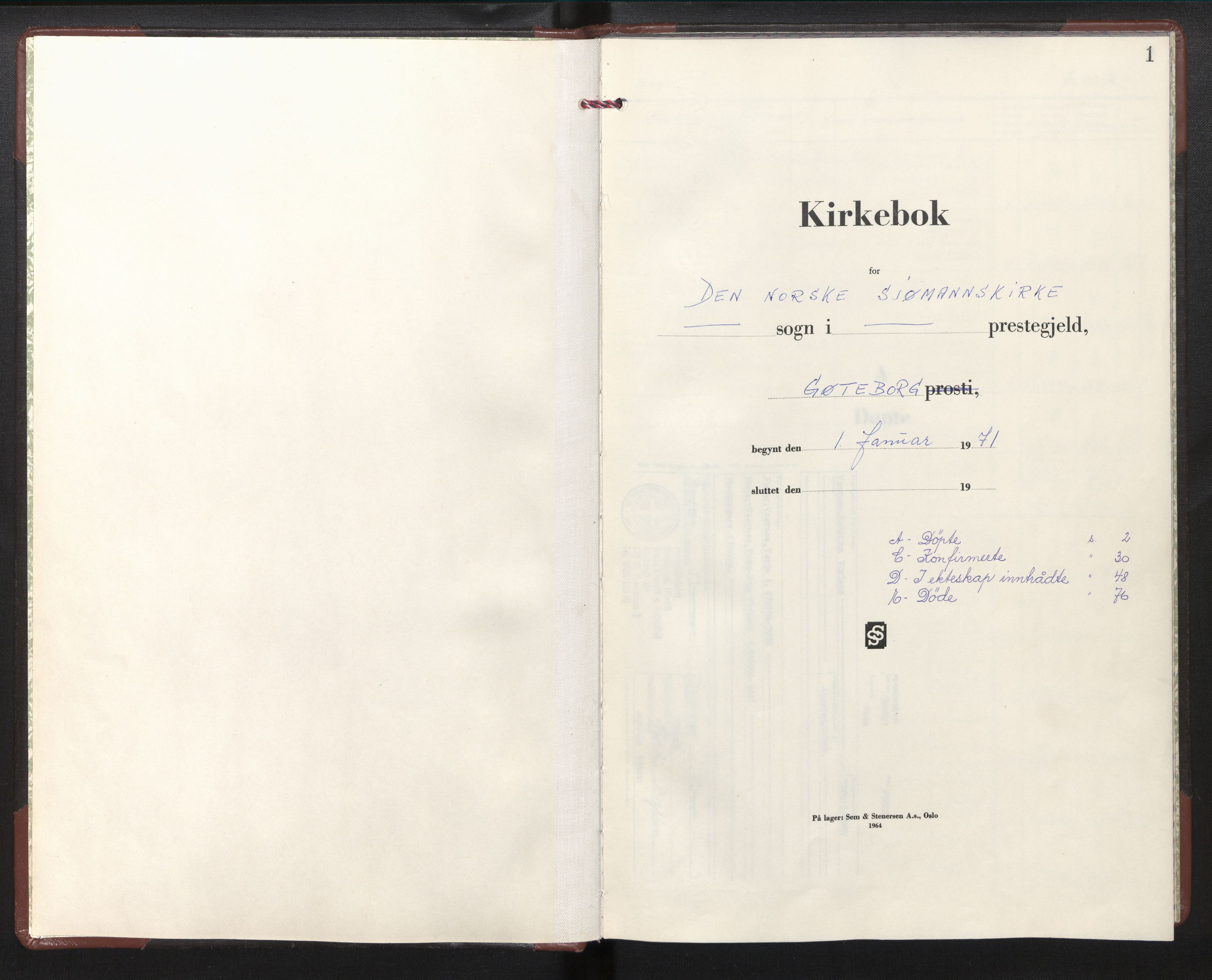 Den norske sjømannsmisjon i utlandet/Gøteborg, SAB/SAB/PA-0109/H/Ha/L0004: Ministerialbok nr. A 4, 1971-1979, s. 1