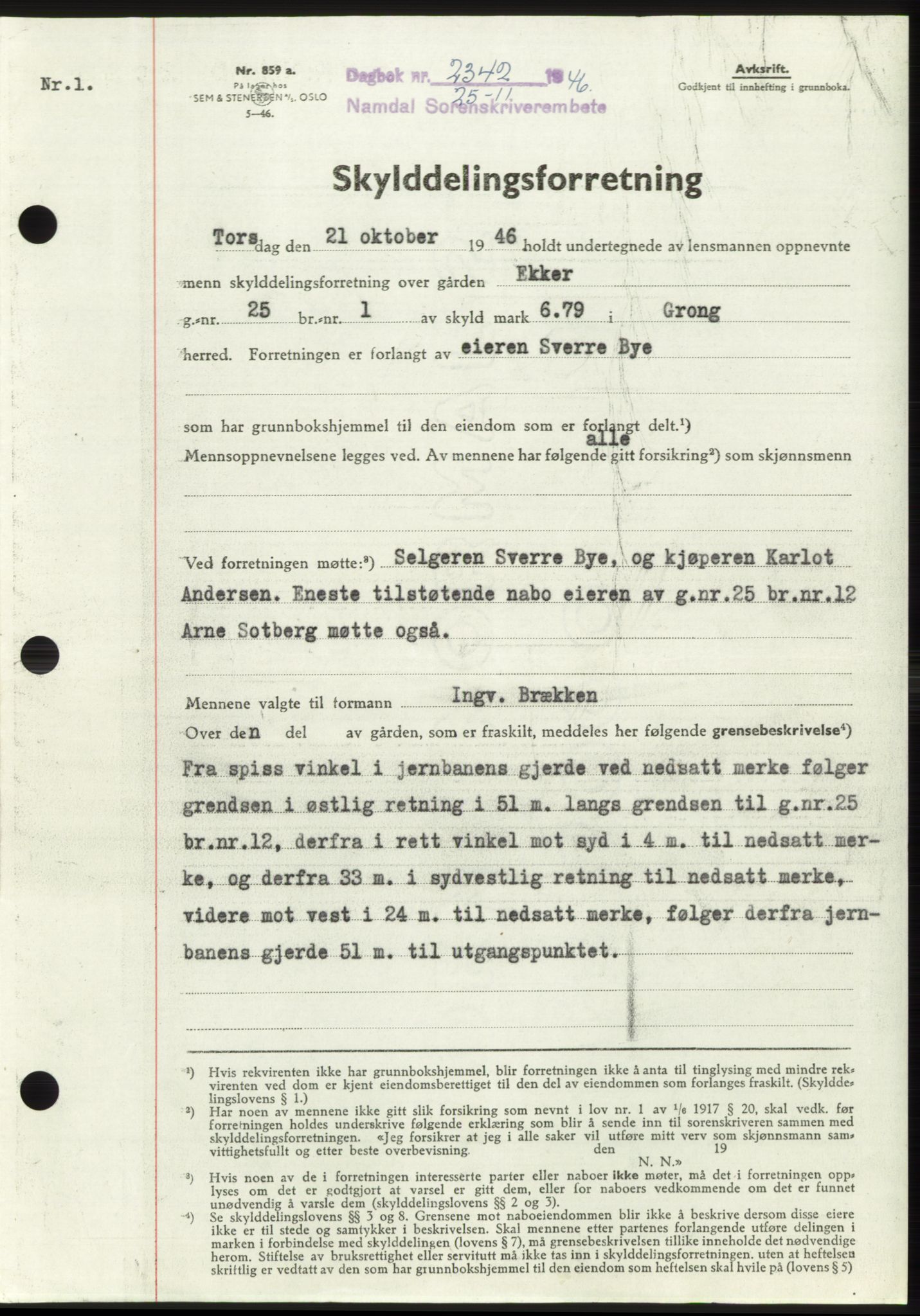 Namdal sorenskriveri, SAT/A-4133/1/2/2C: Pantebok nr. -, 1946-1947, Dagboknr: 2342/1946