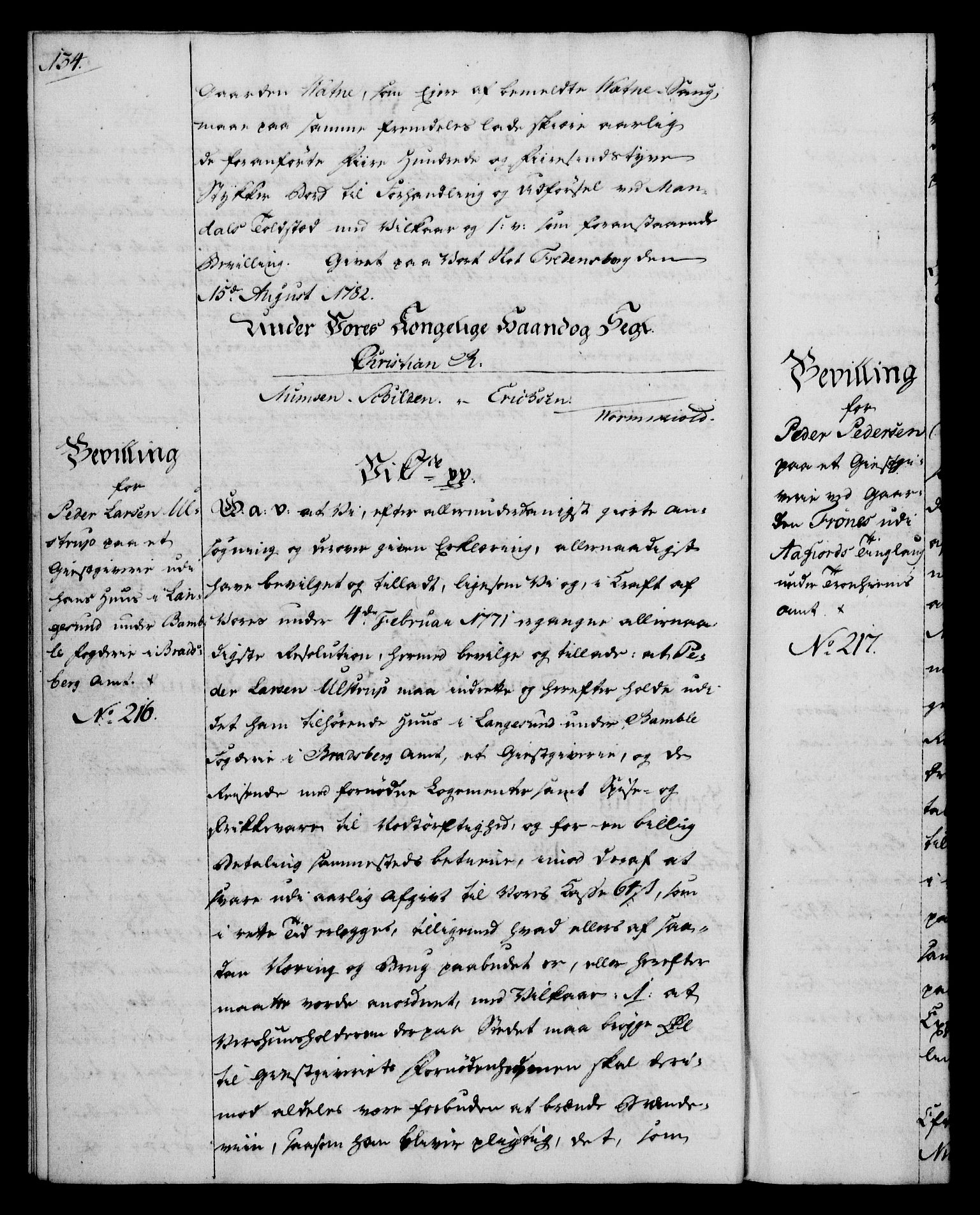 Rentekammeret, Kammerkanselliet, RA/EA-3111/G/Gg/Gga/L0012: Norsk ekspedisjonsprotokoll med register (merket RK 53.12), 1781-1783, s. 134