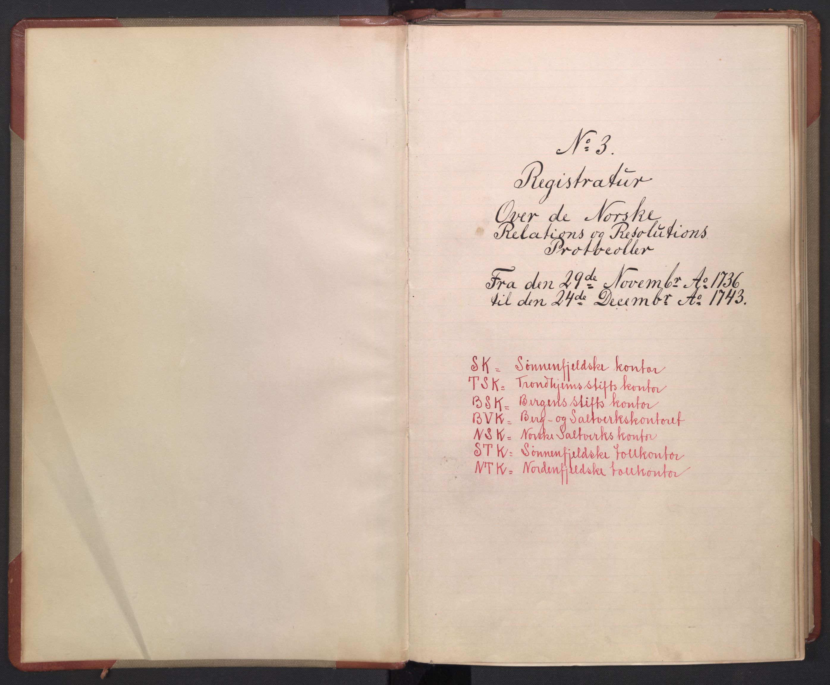 Avskriftsamlingen, RA/EA-4022/F/Fb/L0117: Registratur over norske Relasjons- og  resolusjonsprotokoller, 1736-1743, s. 3