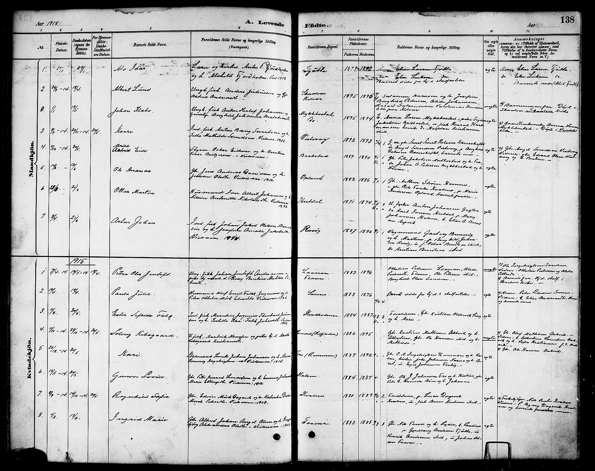 Ministerialprotokoller, klokkerbøker og fødselsregistre - Nordland, SAT/A-1459/817/L0268: Klokkerbok nr. 817C03, 1884-1920, s. 138