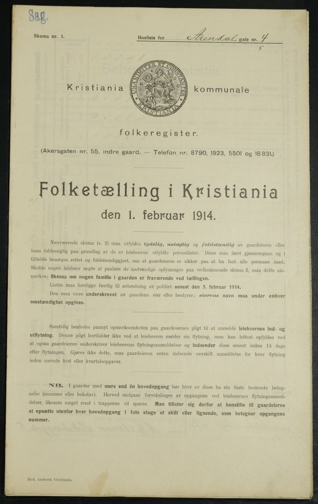 OBA, Kommunal folketelling 1.2.1914 for Kristiania, 1914, s. 2085