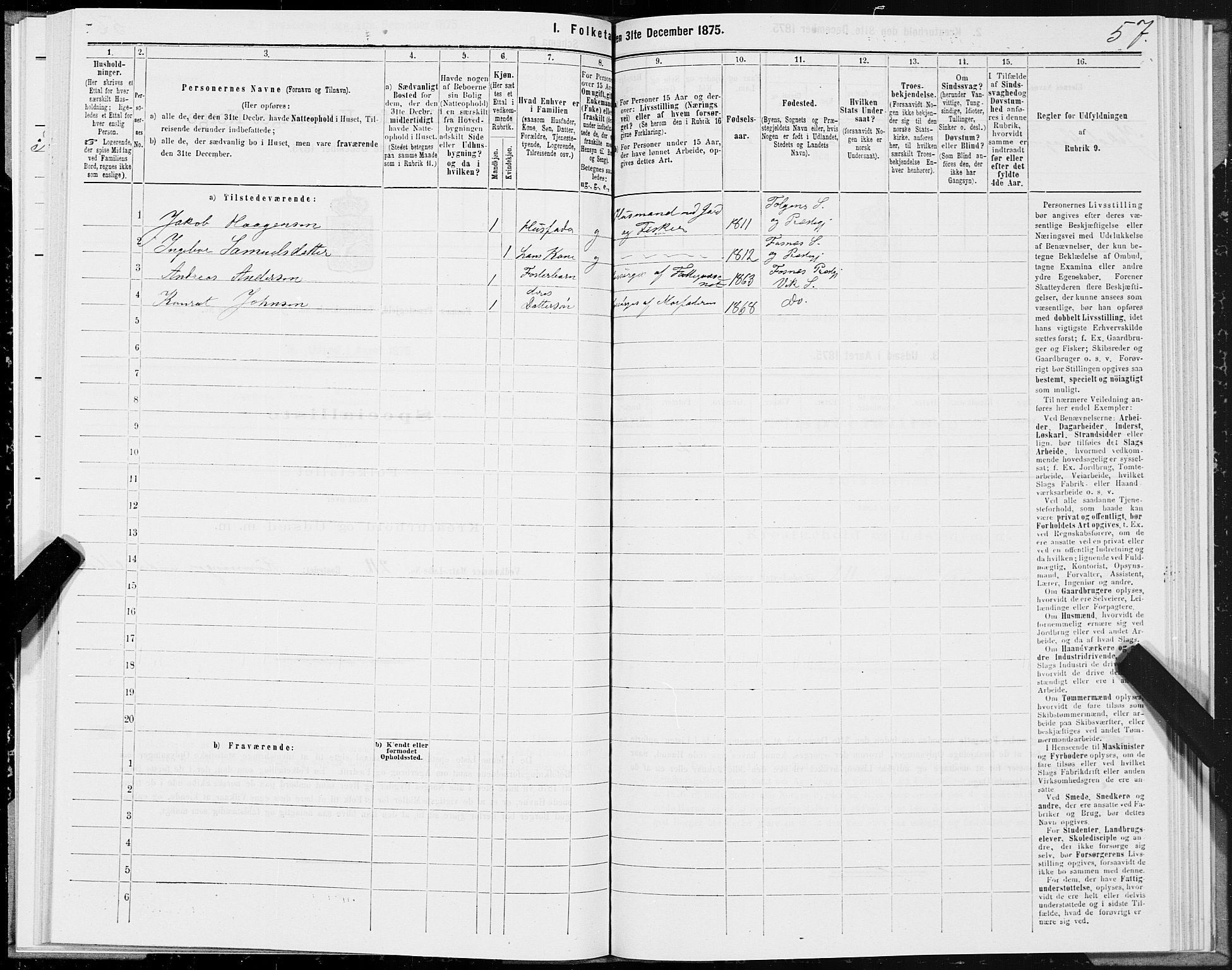 SAT, Folketelling 1875 for 1748P Fosnes prestegjeld, 1875, s. 2057