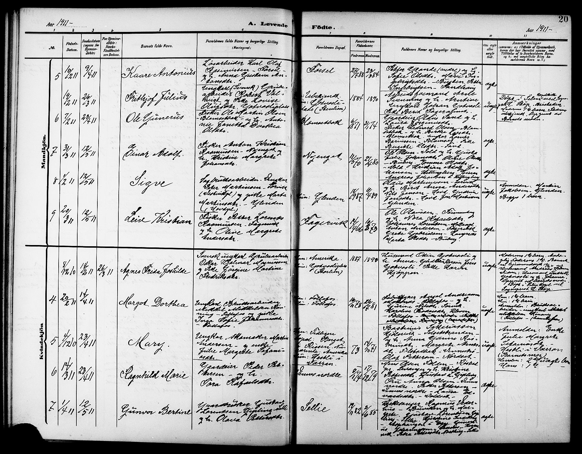 Ministerialprotokoller, klokkerbøker og fødselsregistre - Nord-Trøndelag, AV/SAT-A-1458/744/L0424: Klokkerbok nr. 744C03, 1906-1923, s. 20