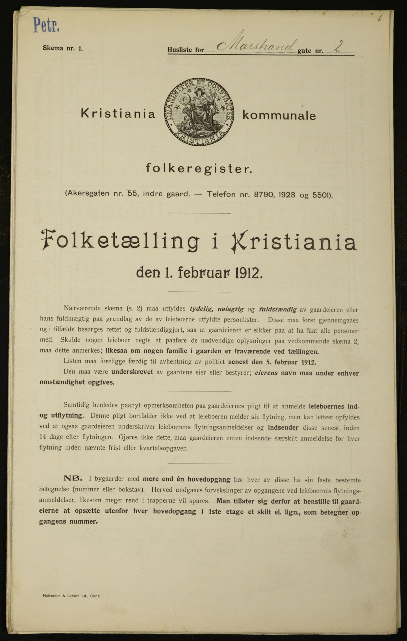 OBA, Kommunal folketelling 1.2.1912 for Kristiania, 1912, s. 65085