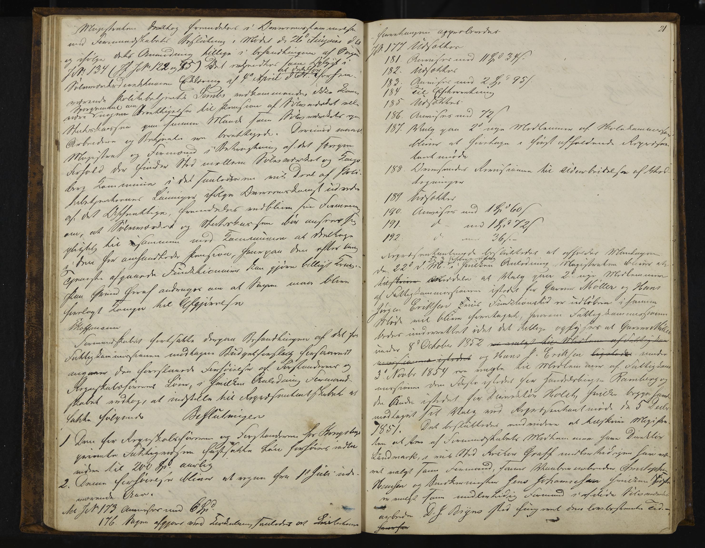 Kongsberg formannskap og sentraladministrasjon, IKAK/0604021-1/A/L0003: Møtebok med register, 1856-1861, s. 21