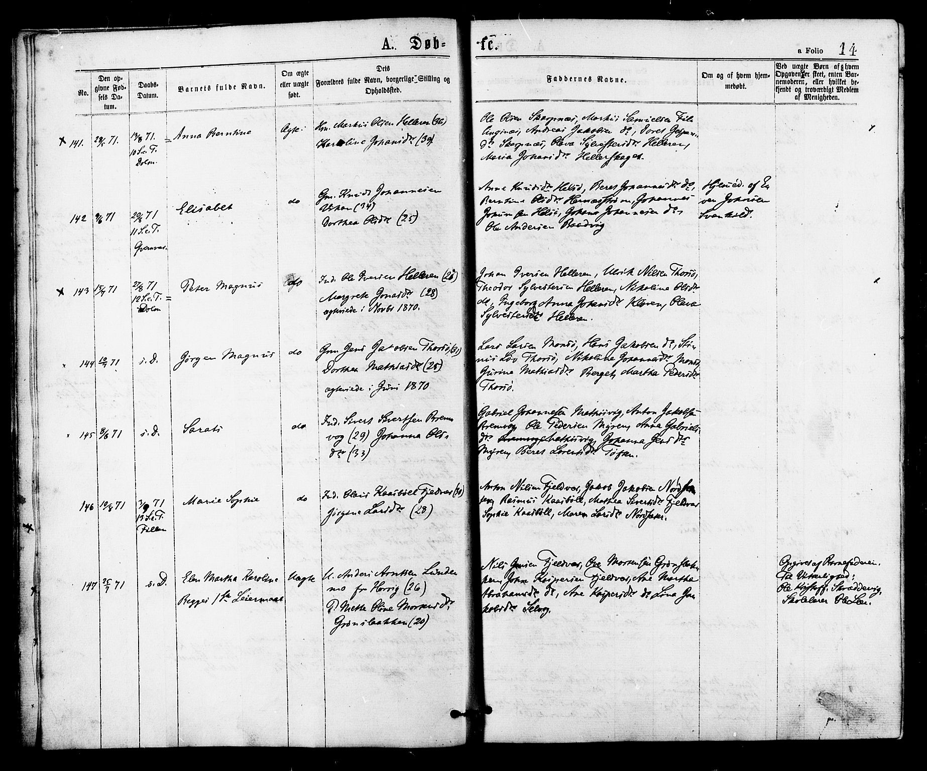 Ministerialprotokoller, klokkerbøker og fødselsregistre - Sør-Trøndelag, AV/SAT-A-1456/634/L0532: Ministerialbok nr. 634A08, 1871-1881, s. 14