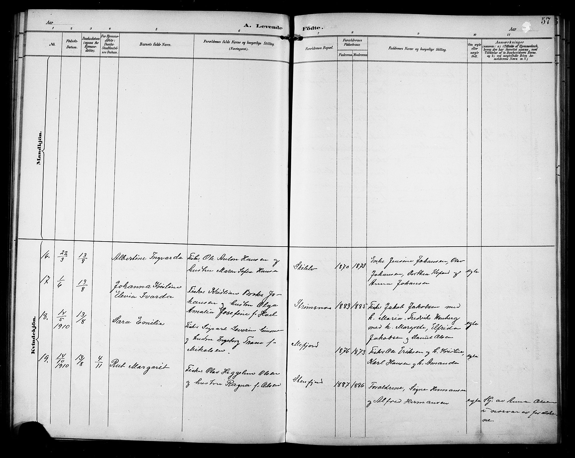 Berg sokneprestkontor, AV/SATØ-S-1318/G/Ga/Gab/L0005klokker: Klokkerbok nr. 5, 1898-1911, s. 57