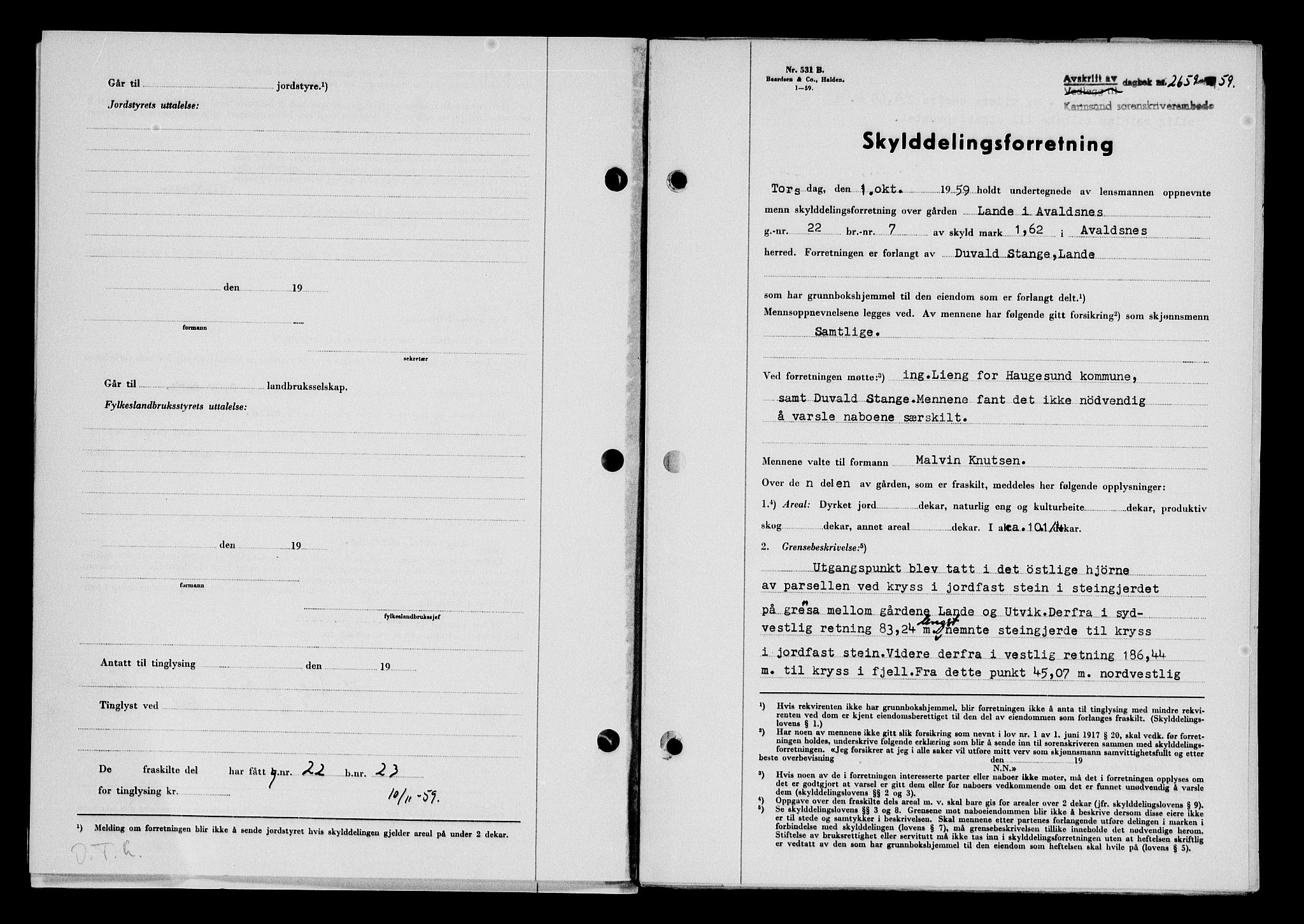 Karmsund sorenskriveri, SAST/A-100311/01/II/IIB/L0132: Pantebok nr. 112A, 1959-1959, Dagboknr: 2659/1959