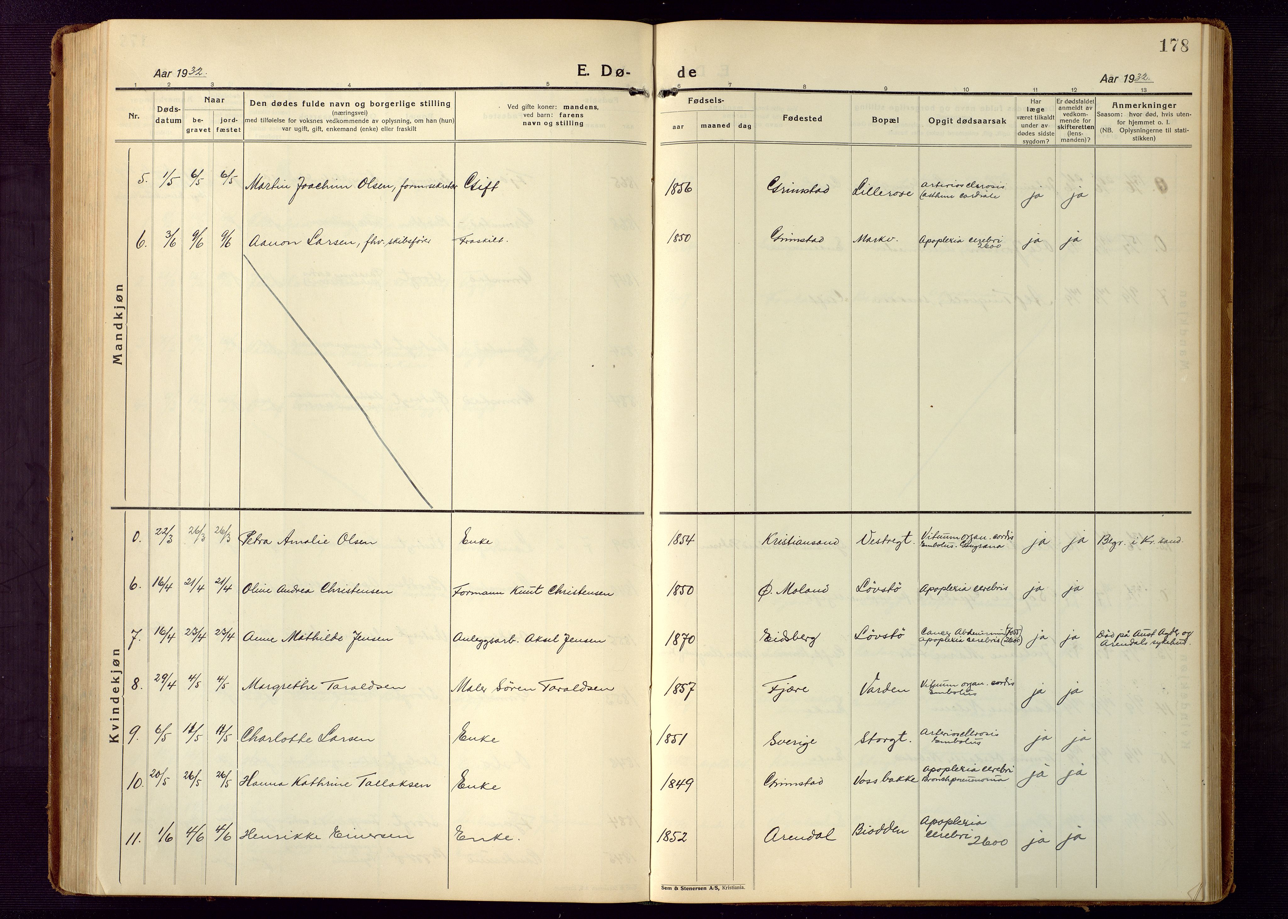 Grimstad sokneprestkontor, AV/SAK-1111-0017/F/Fb/L0002: Klokkerbok nr. B 2, 1923-1949, s. 178