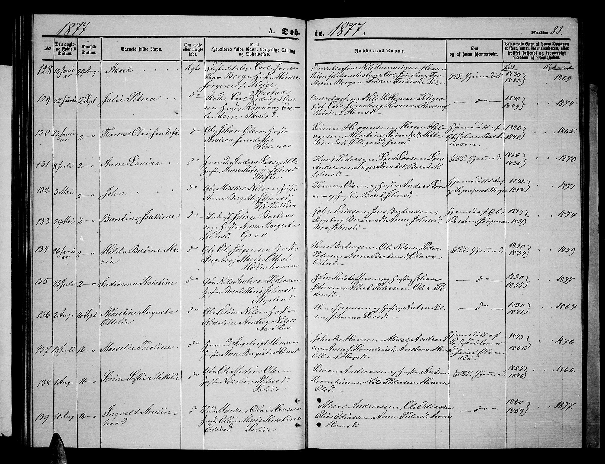 Ibestad sokneprestembete, AV/SATØ-S-0077/H/Ha/Hab/L0006klokker: Klokkerbok nr. 6, 1871-1879, s. 88