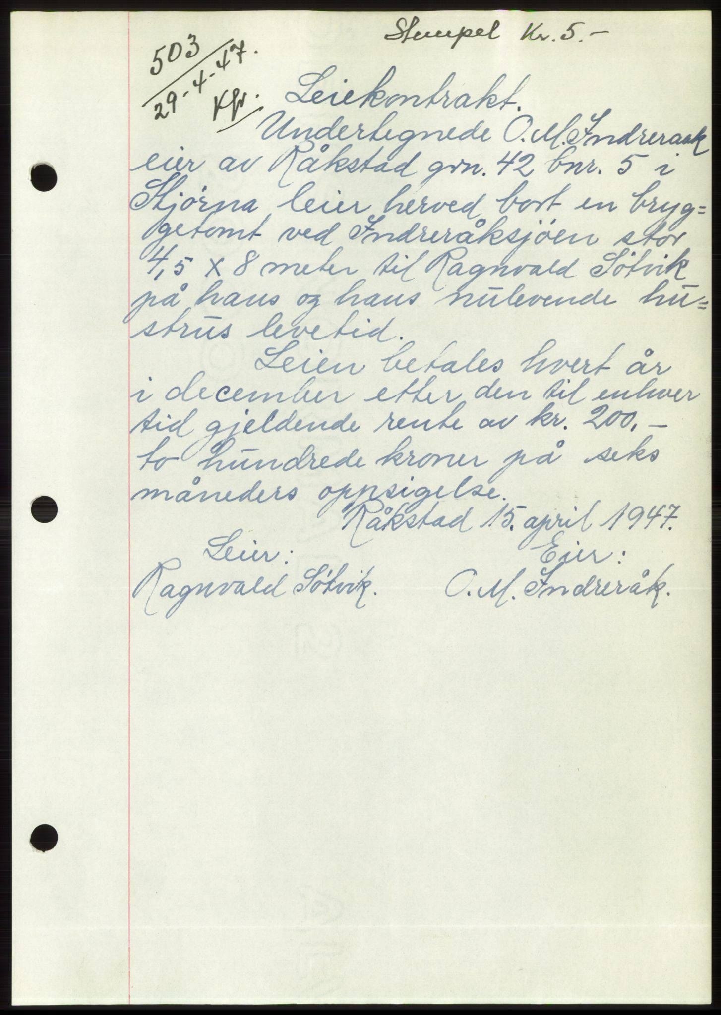 Fosen sorenskriveri, AV/SAT-A-1107/1/2/2C: Pantebok nr. B, 1946-1948, Dagboknr: 503/1947