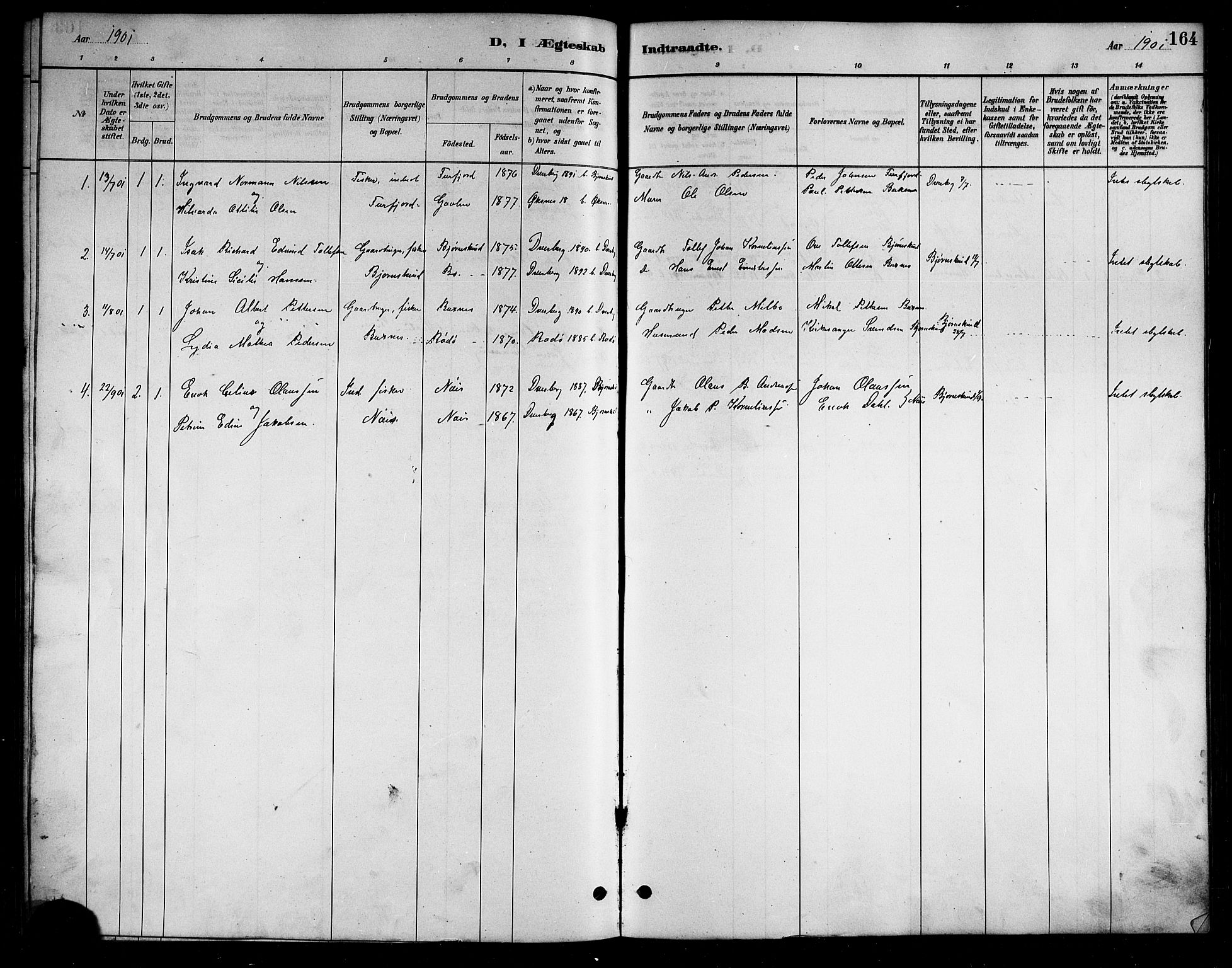 Ministerialprotokoller, klokkerbøker og fødselsregistre - Nordland, AV/SAT-A-1459/898/L1427: Klokkerbok nr. 898C02, 1887-1917, s. 164